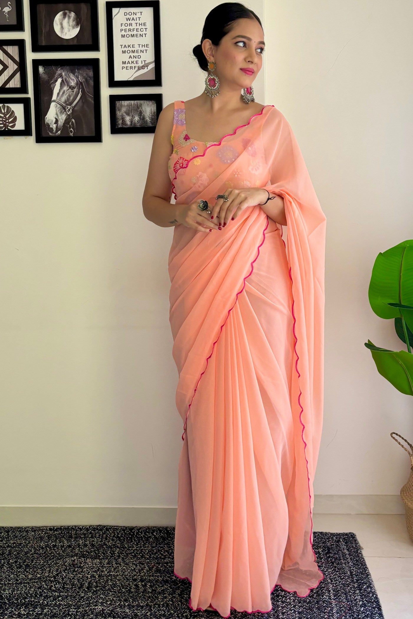 Buy MySilkLove Blushing Peach Gerogette Saree Online