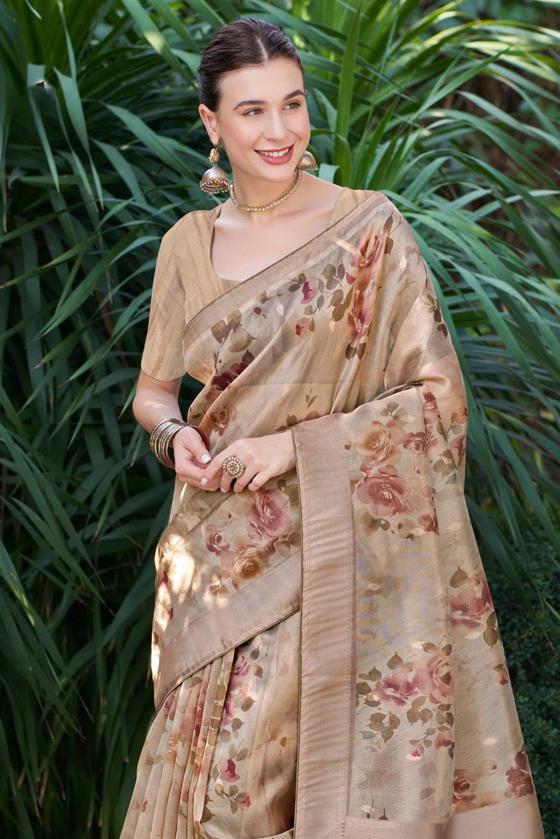 Buy MySilkLove Rodeo Dust Brown Digital Printed Organza Saree Online