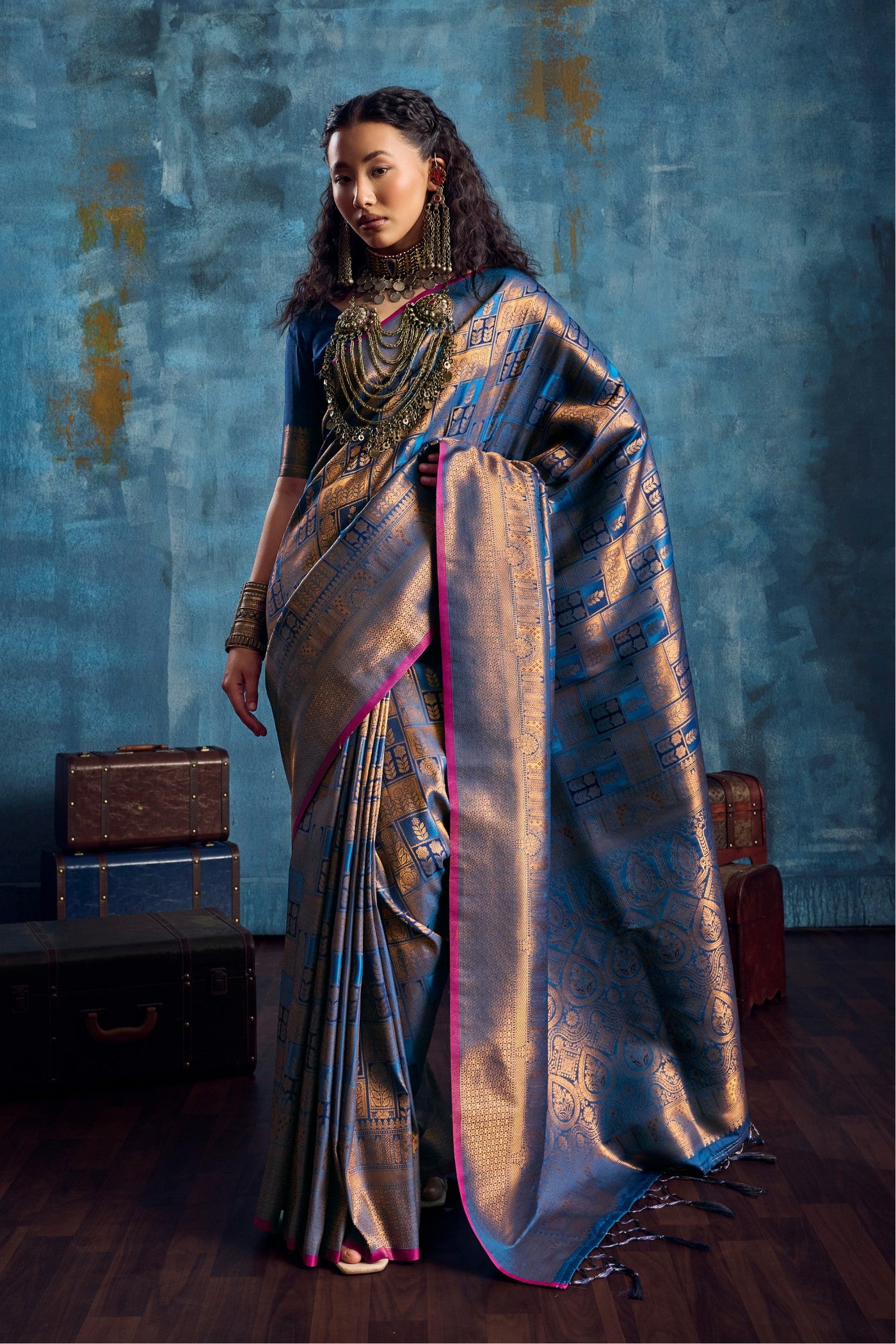 Buy MySilkLove Shine Blue Kanjivaram Handloom Saree Online