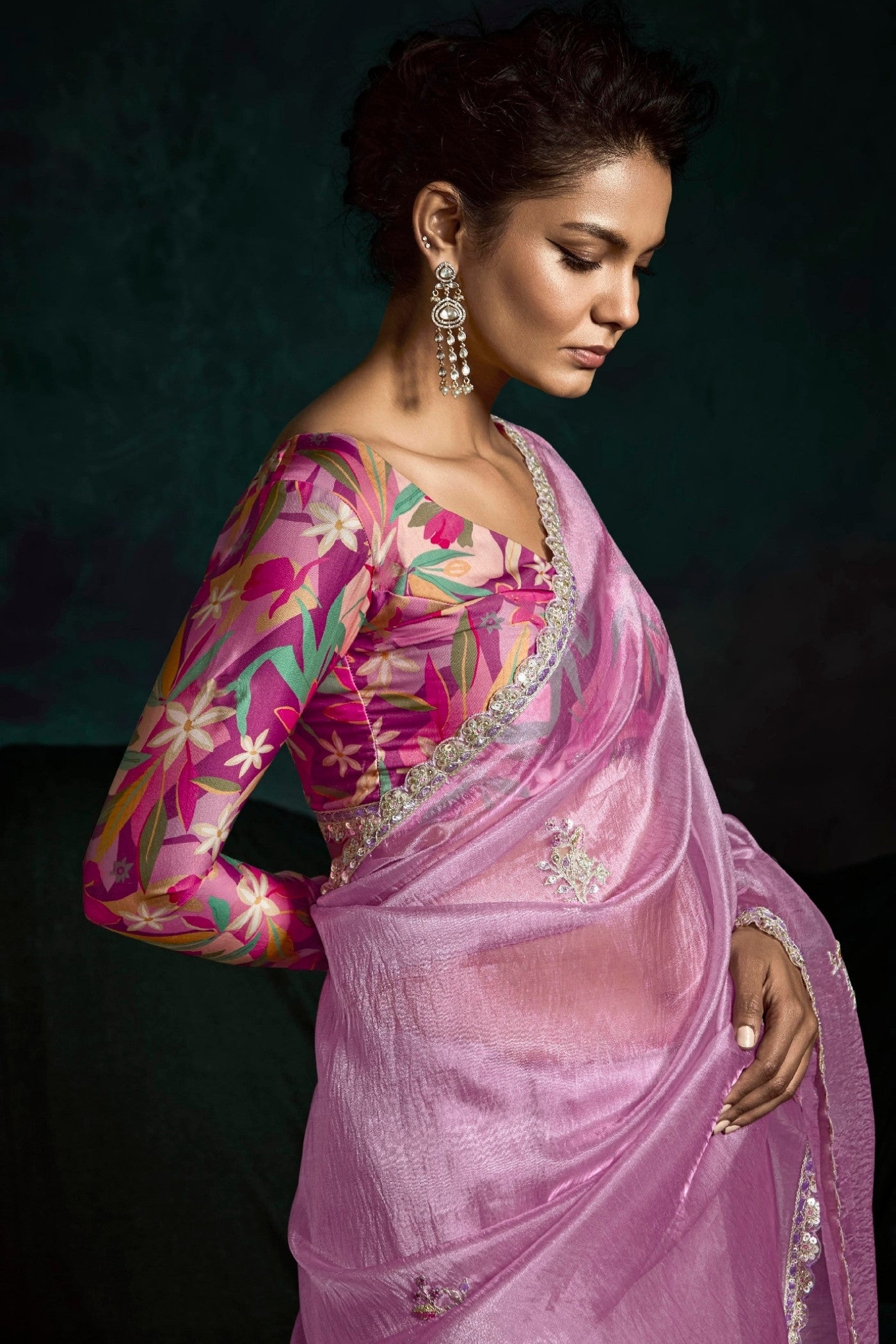 MySilkLove Bubblegum Pink Embroidered Tissue Designer Saree