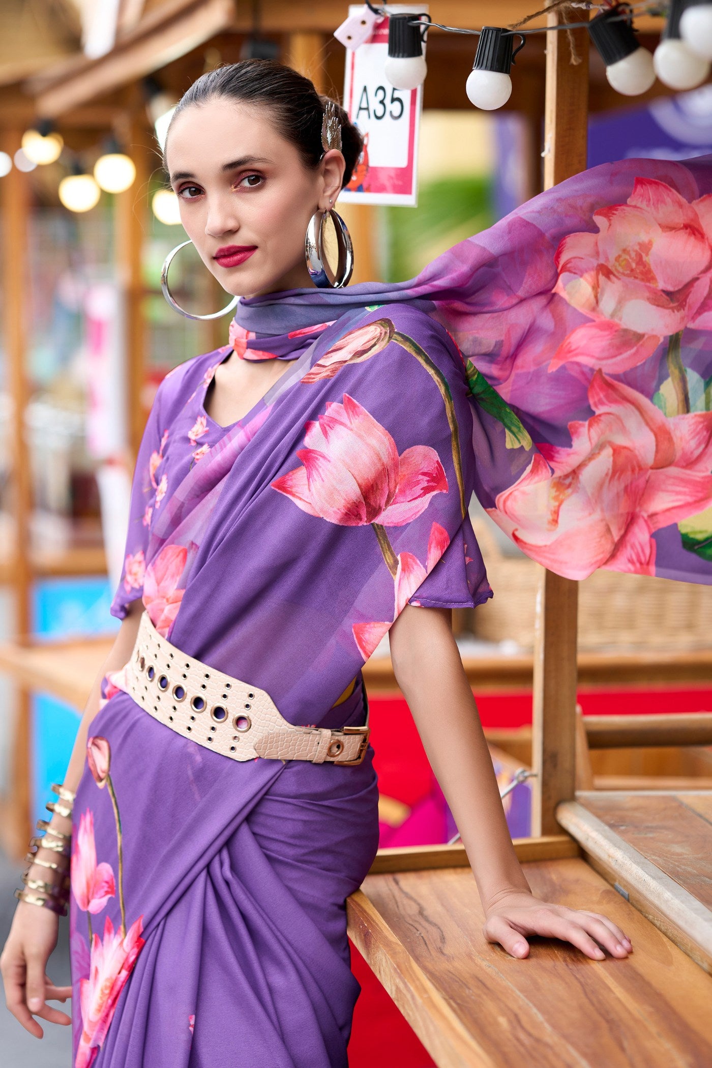 Buy MySilkLove Wisteria Lavender Printed Georgette Saree Online