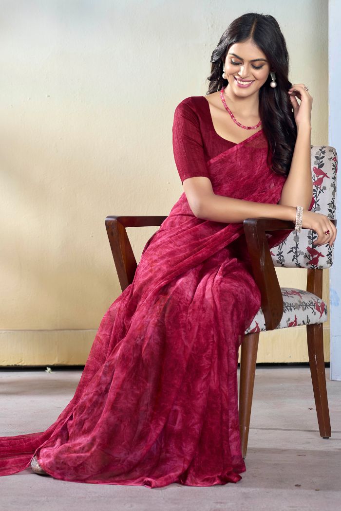 Buy MySilkLove Burgundy Maroon Ready To Wear Georgette Saree Online