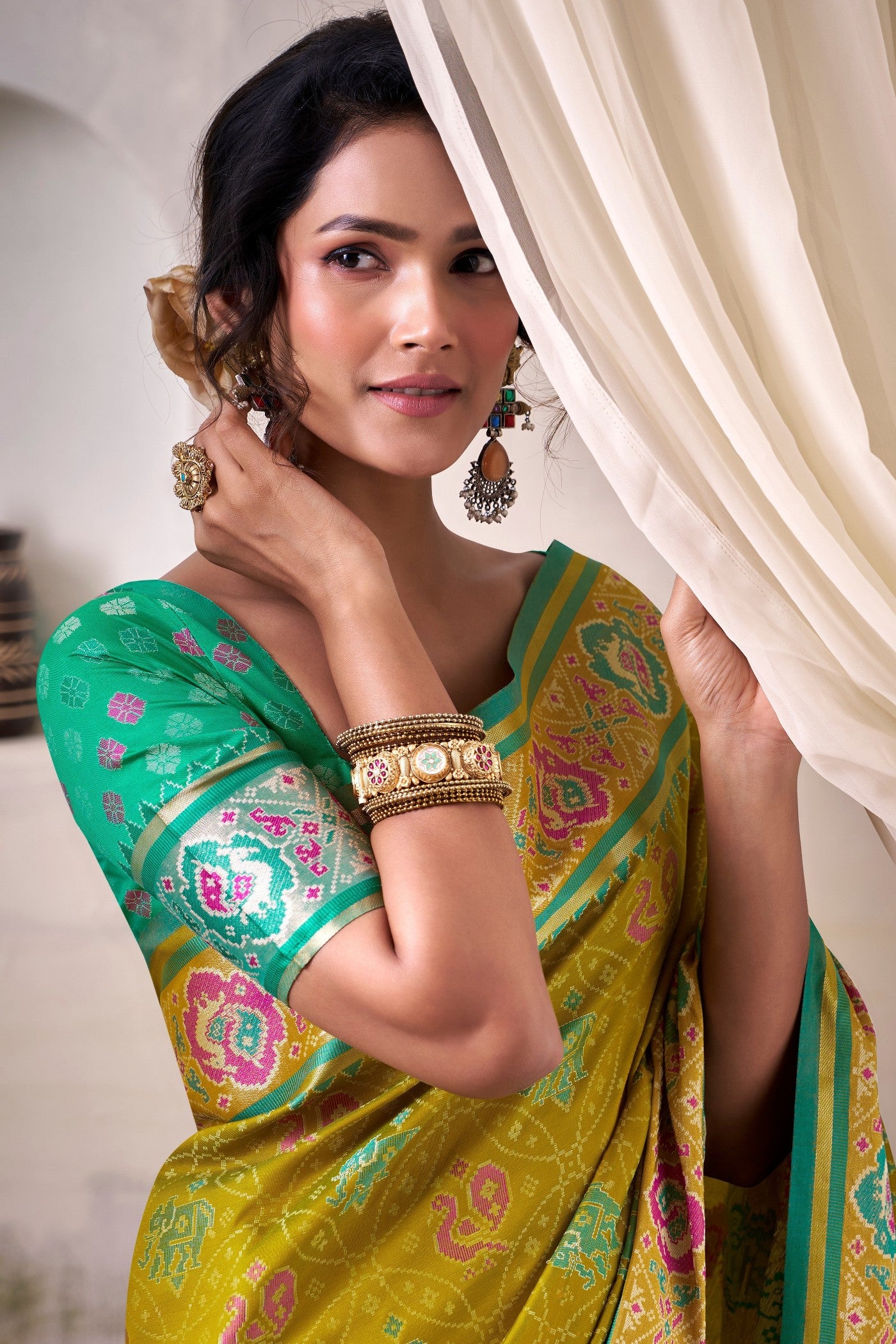 MySilkLove Volt Green Woven Patola Silk Saree