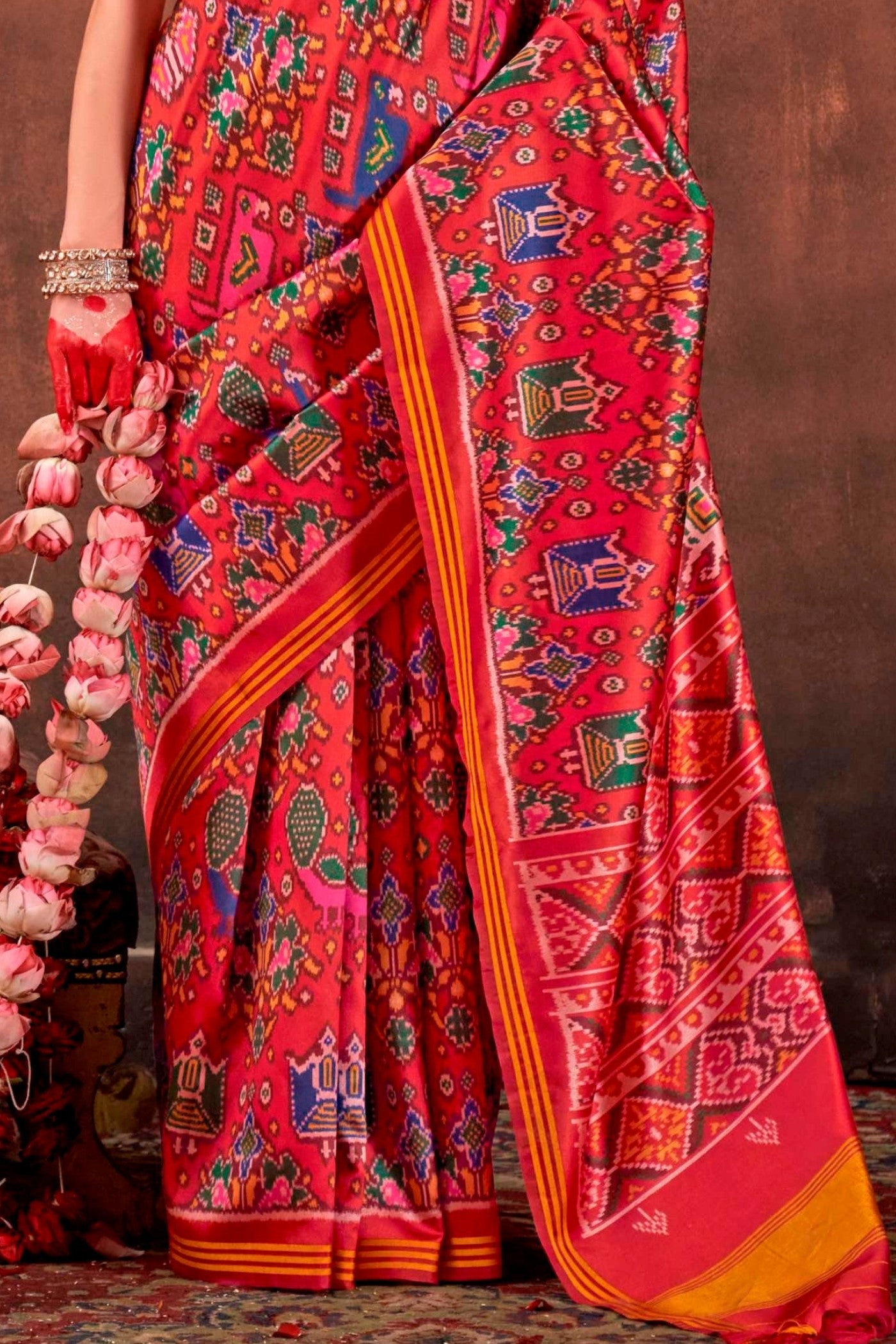 Buy MySilkLove Ruby Red Printed Patola Saree Online