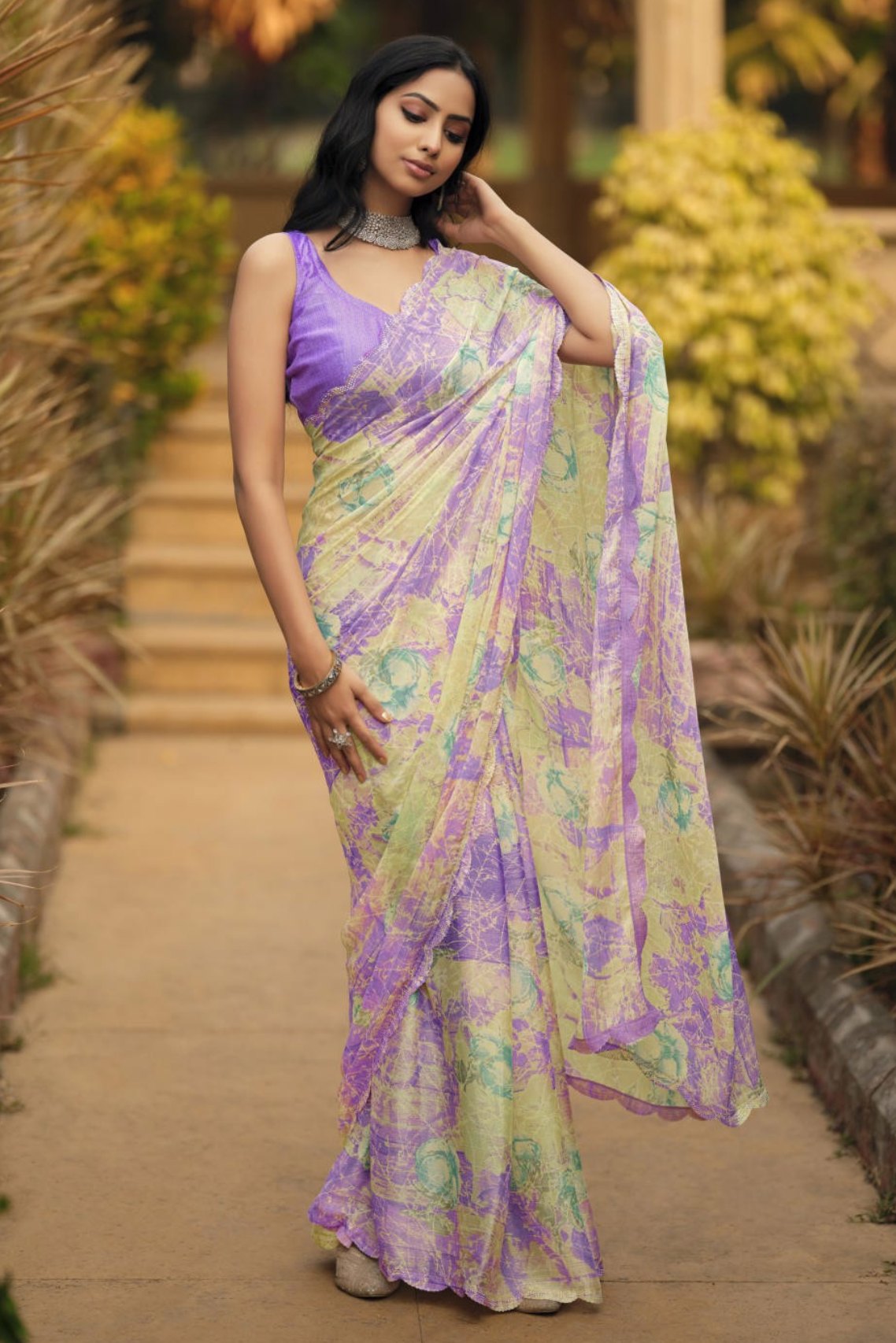 Buy MySilkLove Cyber Grape Lavender Barasso Printed Saree Online