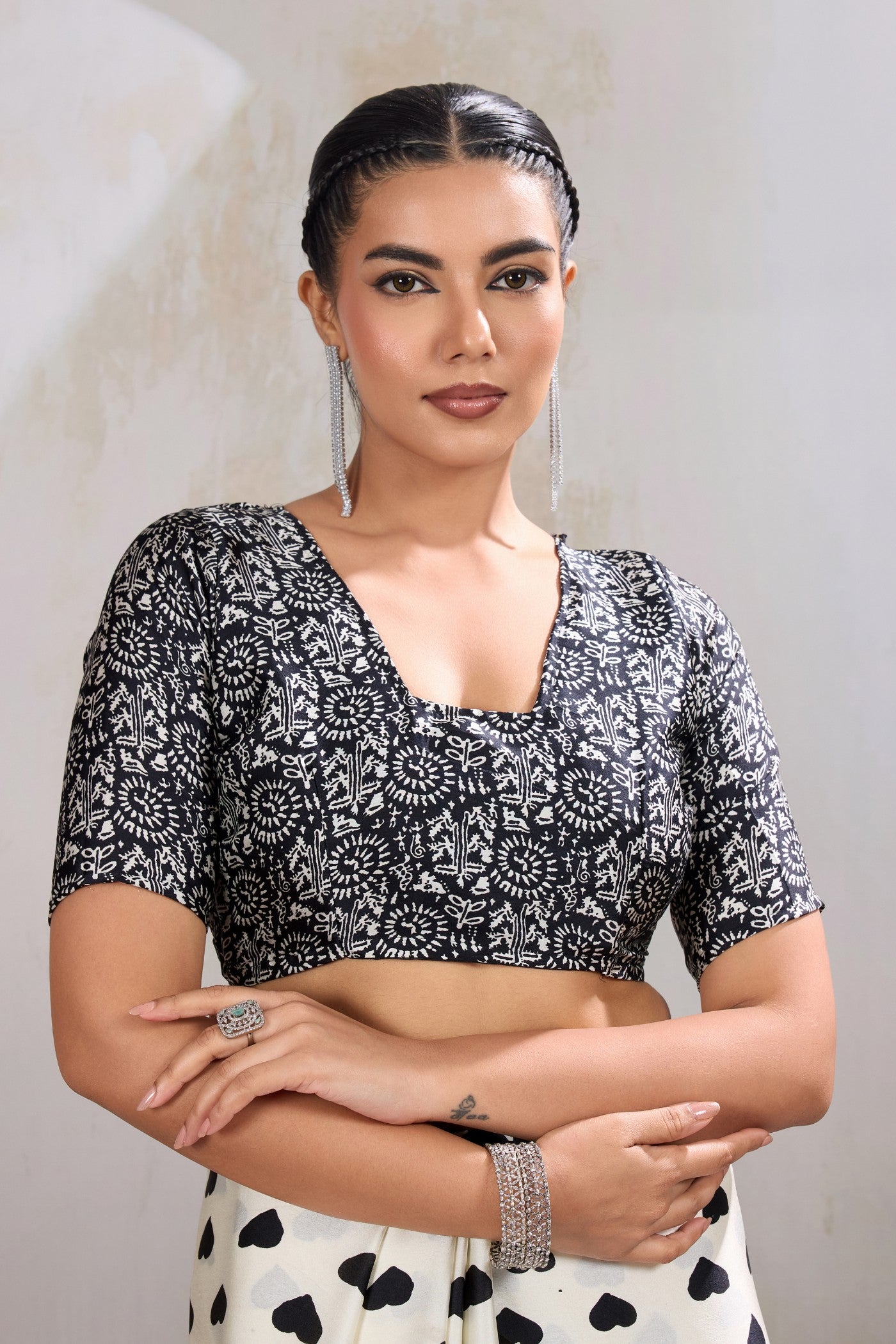 Buy MySilkLove Snow White Printed Satin Crepe Silk Saree Online