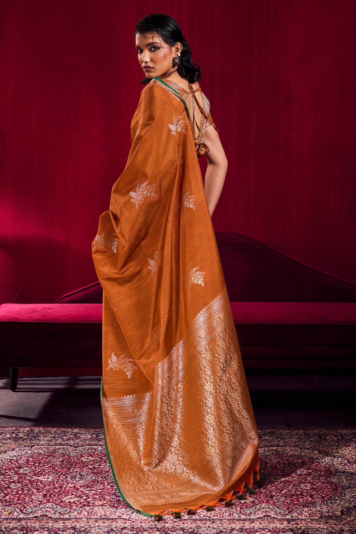 MySilkLove Pumpkin Orange Handloom Satin Soft Silk Saree