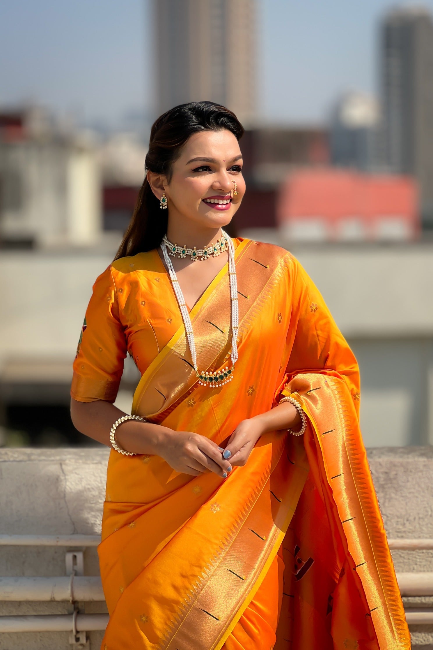 Buy MySilkLove Neon Orange Woven Paithani Saree Online