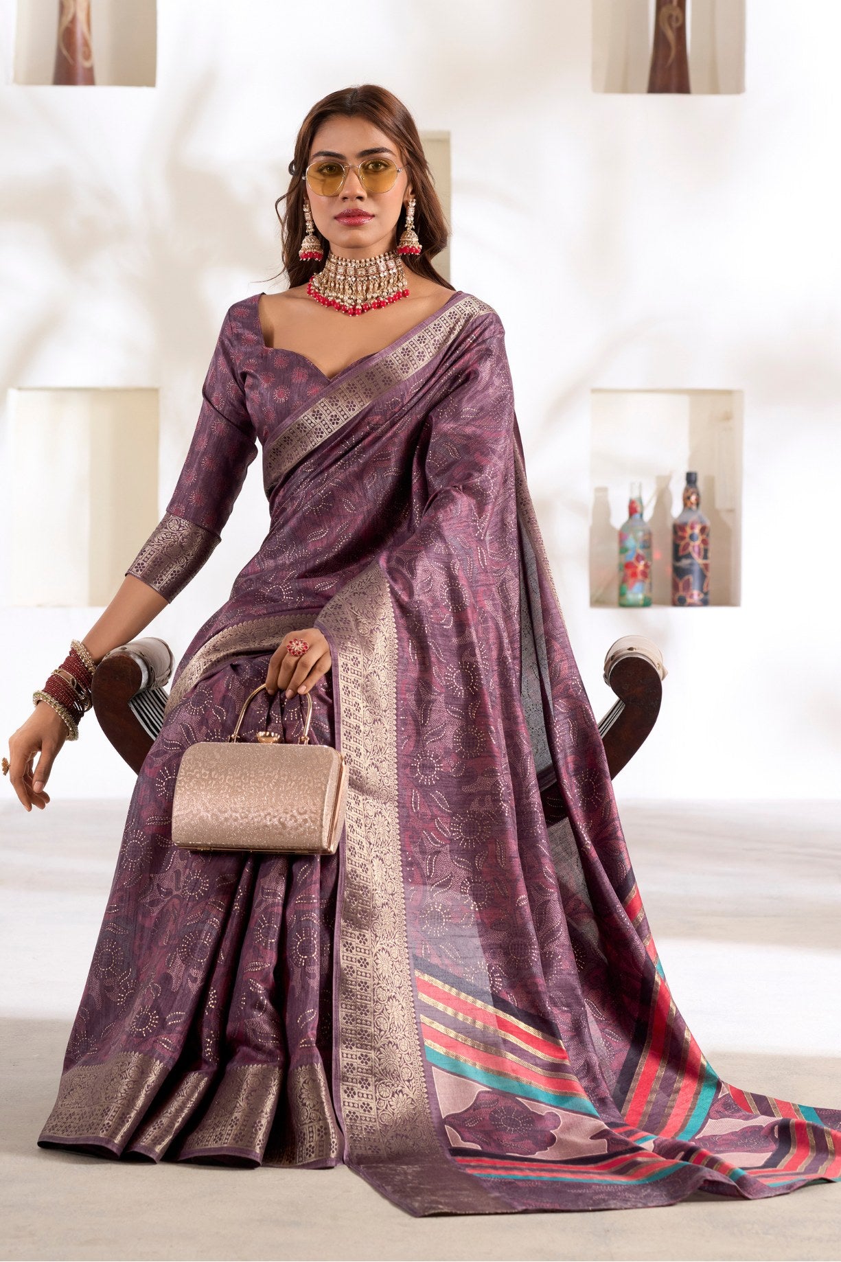 Buy MySilkLove Rose Dust Purple Soft Dola Silk Saree Online