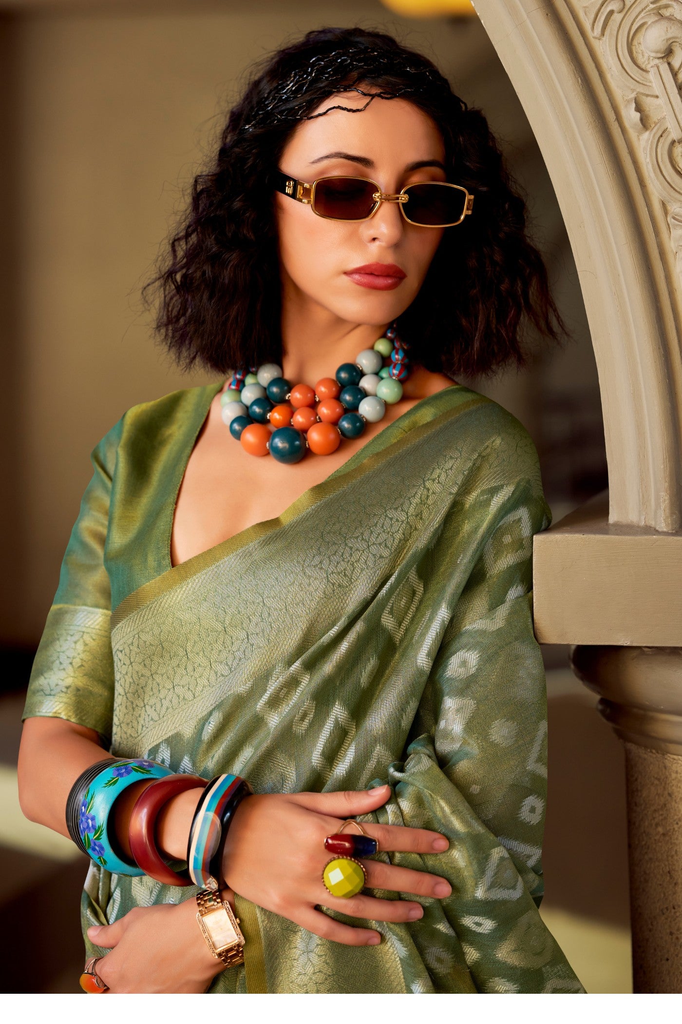 Buy MySilkLove Mineral Green Tissue Silk Saree Online