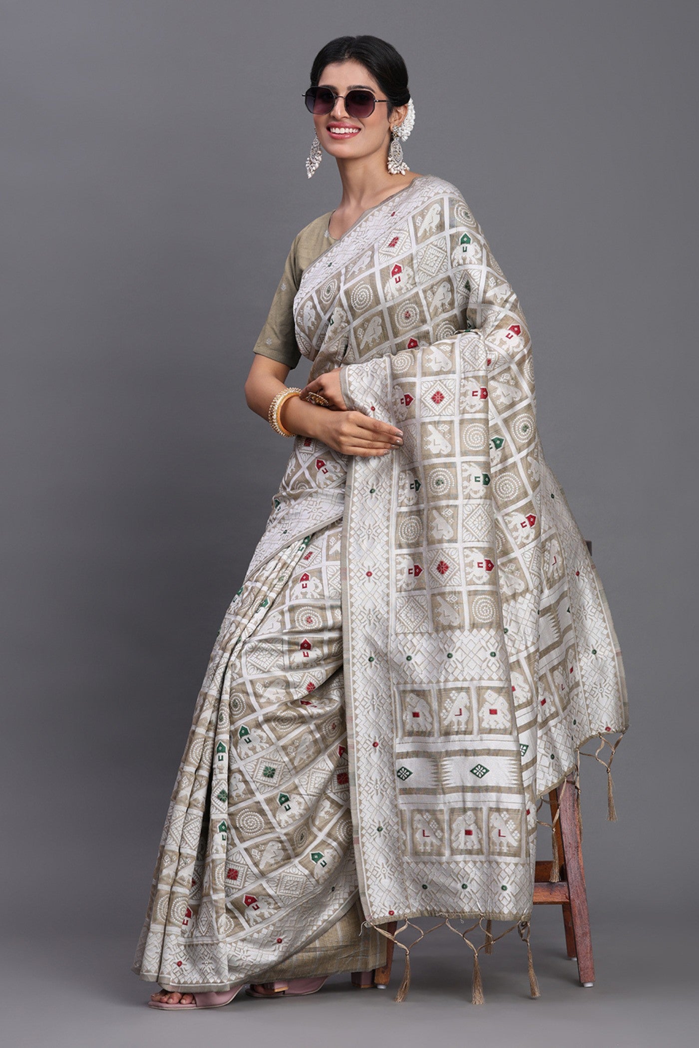 Buy MySilkLove Jet Grey Linen Cotton Saree Online