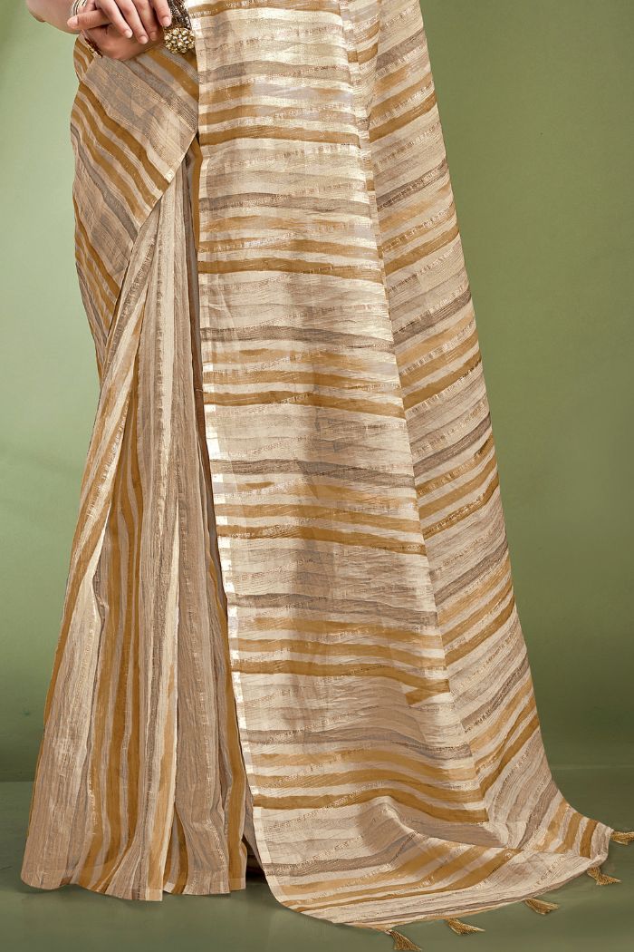 Buy MySilkLove Muesli Brown Woven Tissue Saree Online