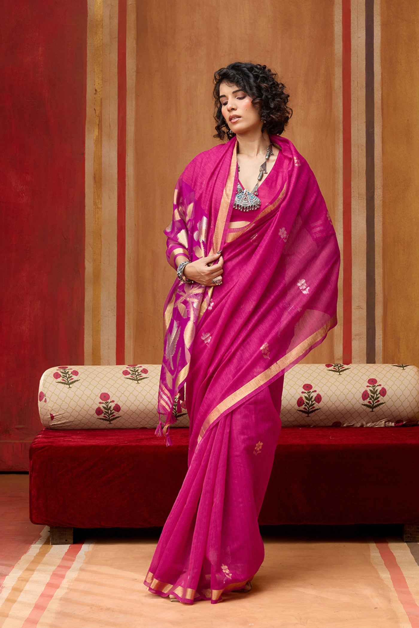 Buy MySilkLove Baby Pink Handloom Munga Cotton Saree Online