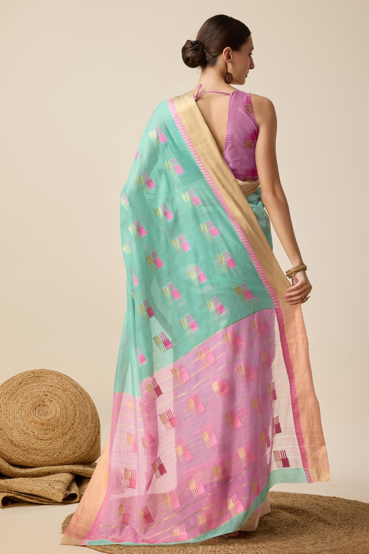 Buy MySilkLove Petwer Blue Cotton Soft Silk Saree Online