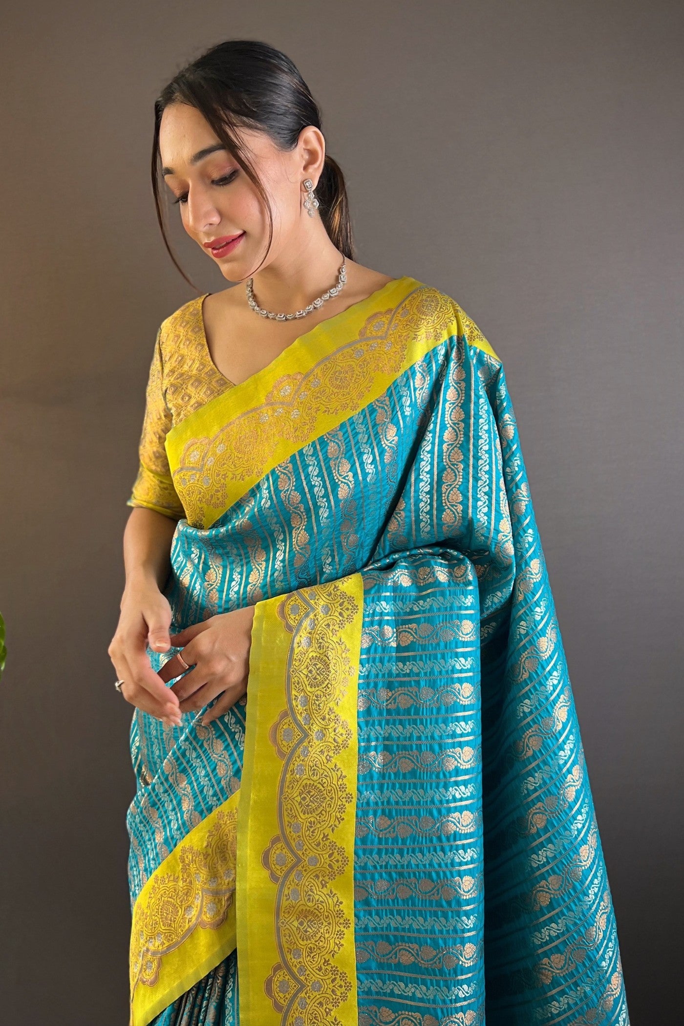 MySilkLove Malachite Blue Zari Woven Banarasi Saree