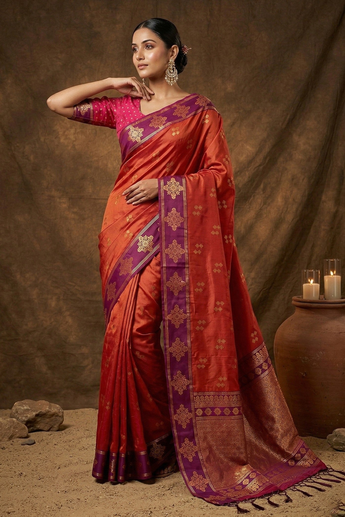 Buy MySilkLove Scarlet Red Woven Banarasi Soft Silk Saree Online