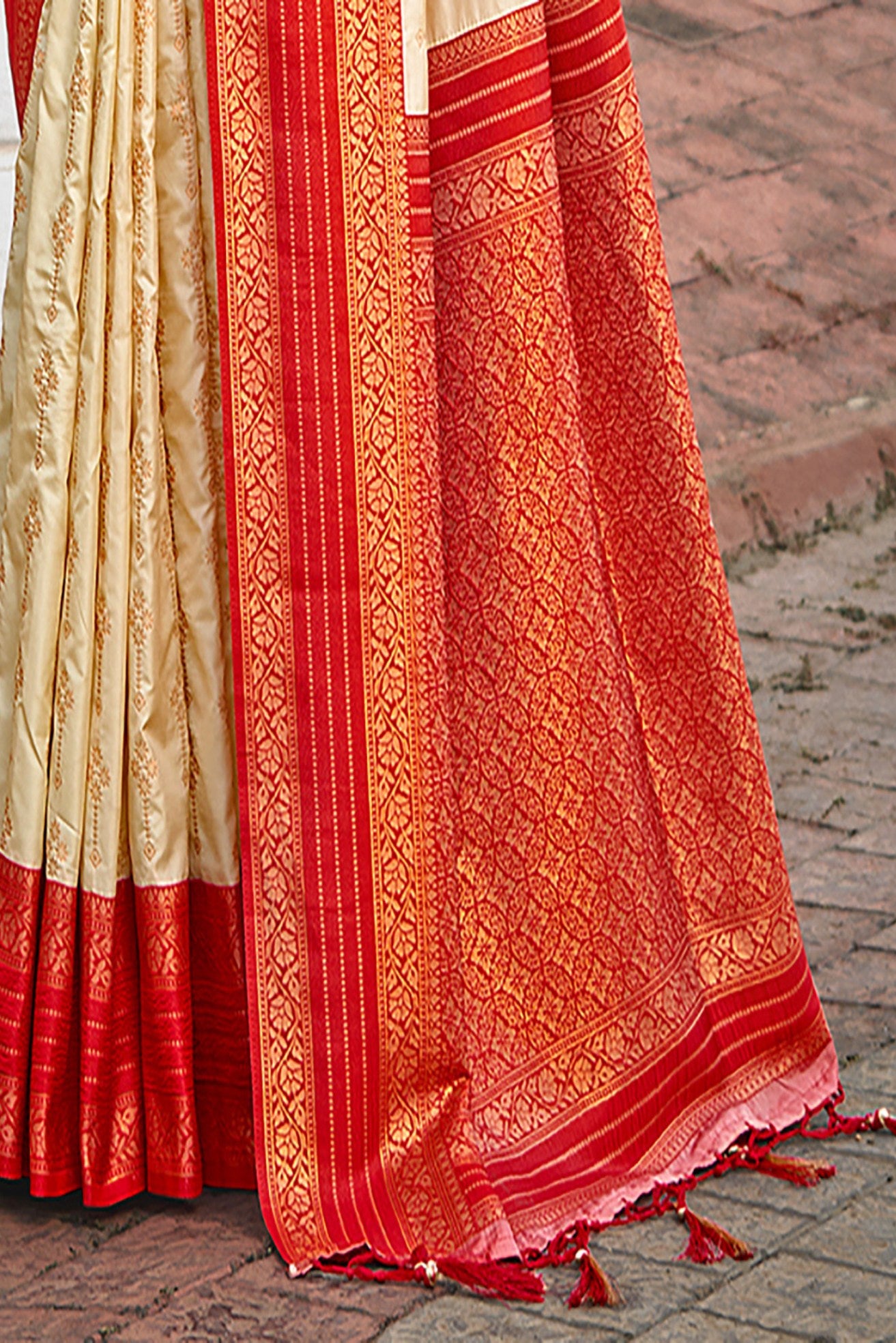 Buy MySilkLove Lumber Cream and Red Woven Banarasi Saree Online