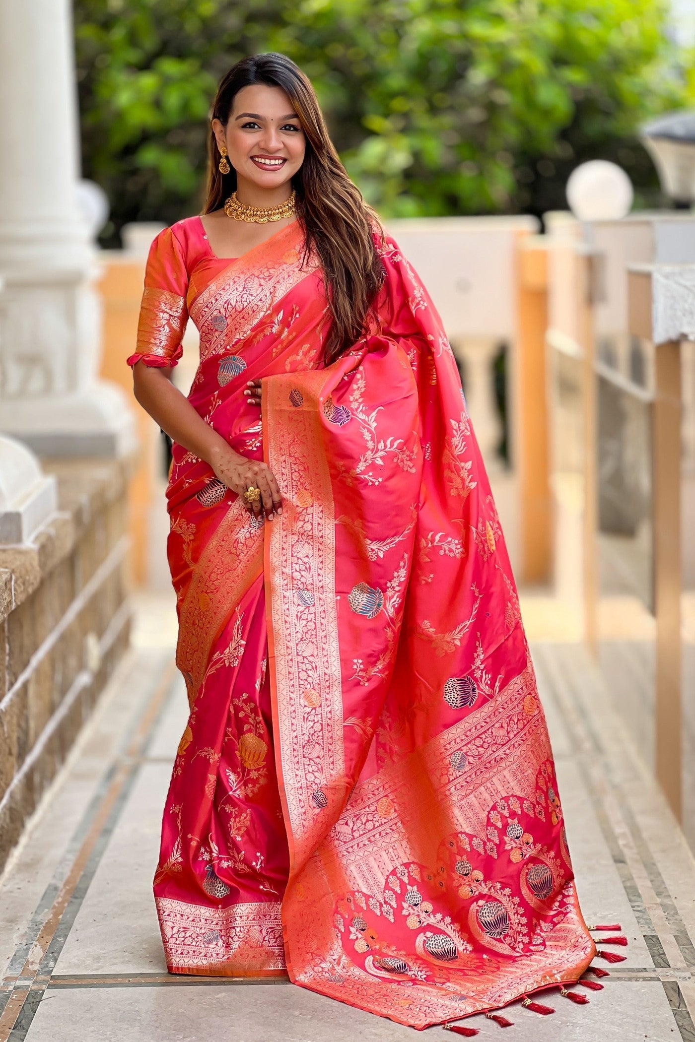 Buy MySilkLove Gajri Orange Woven Banarasi Saree Online