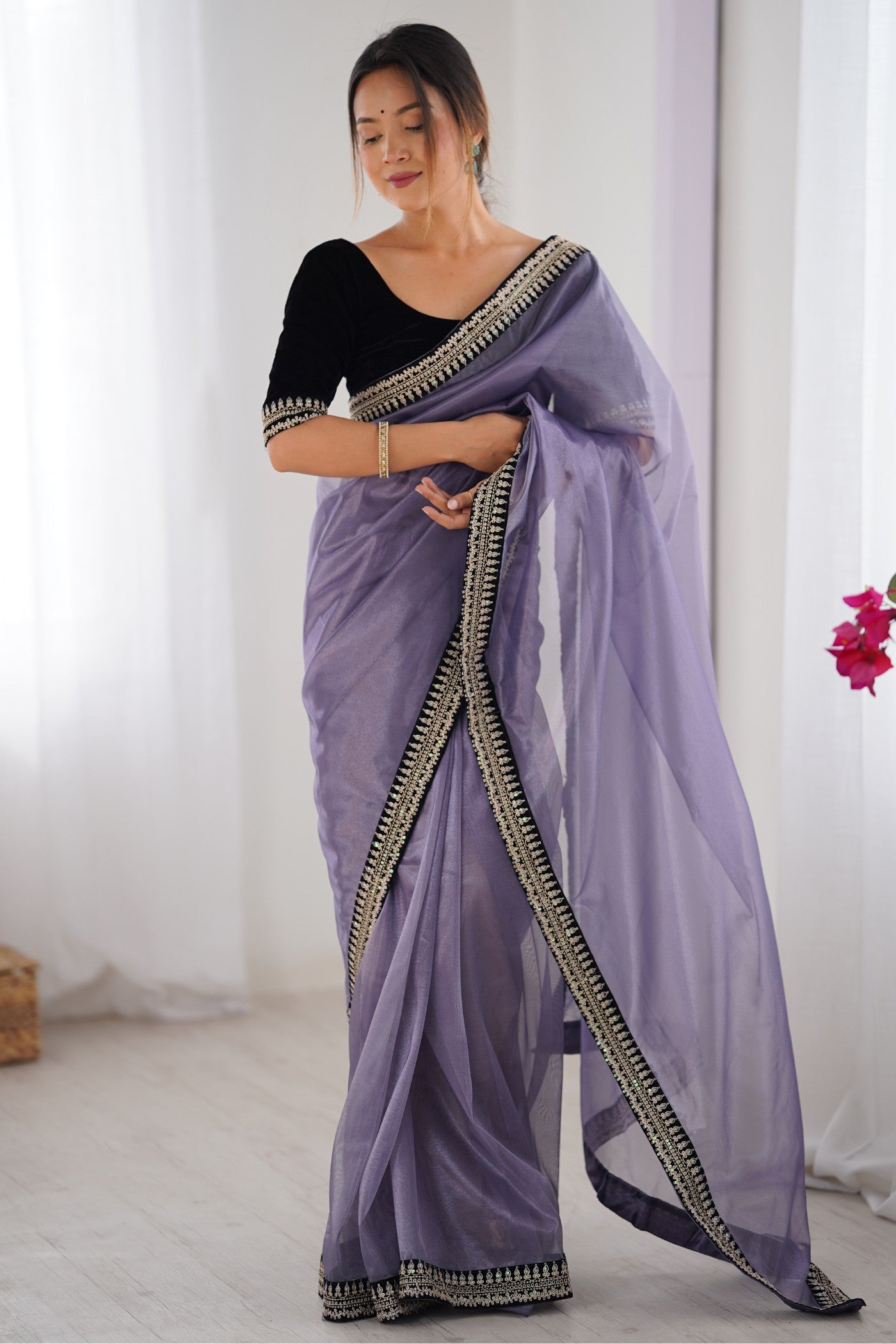 Buy MySilkLove Mauve Purple Partywear Net Saree Online