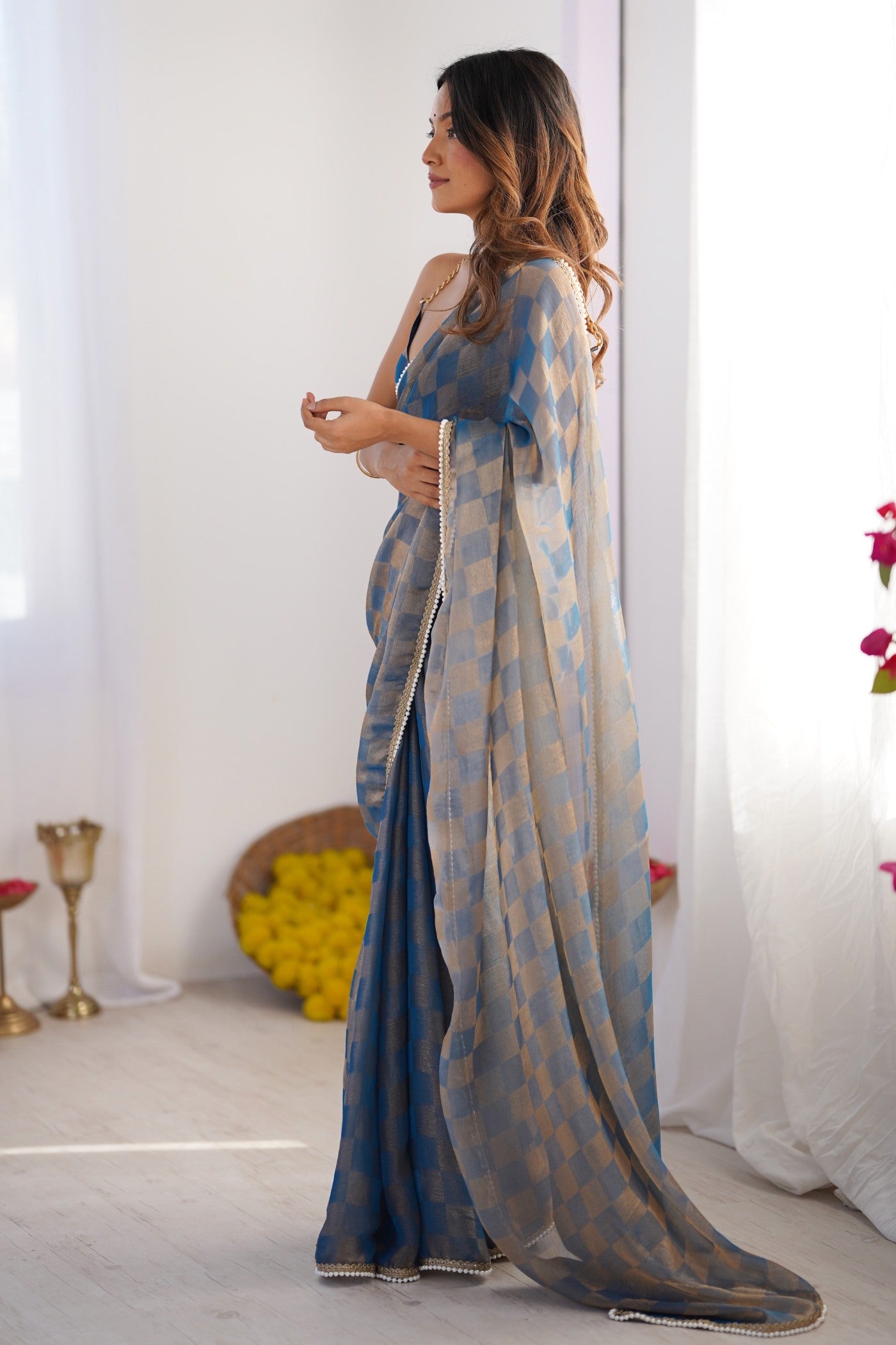 Buy MySilkLove Cyan Blue Chiffon Partywear Saree Online