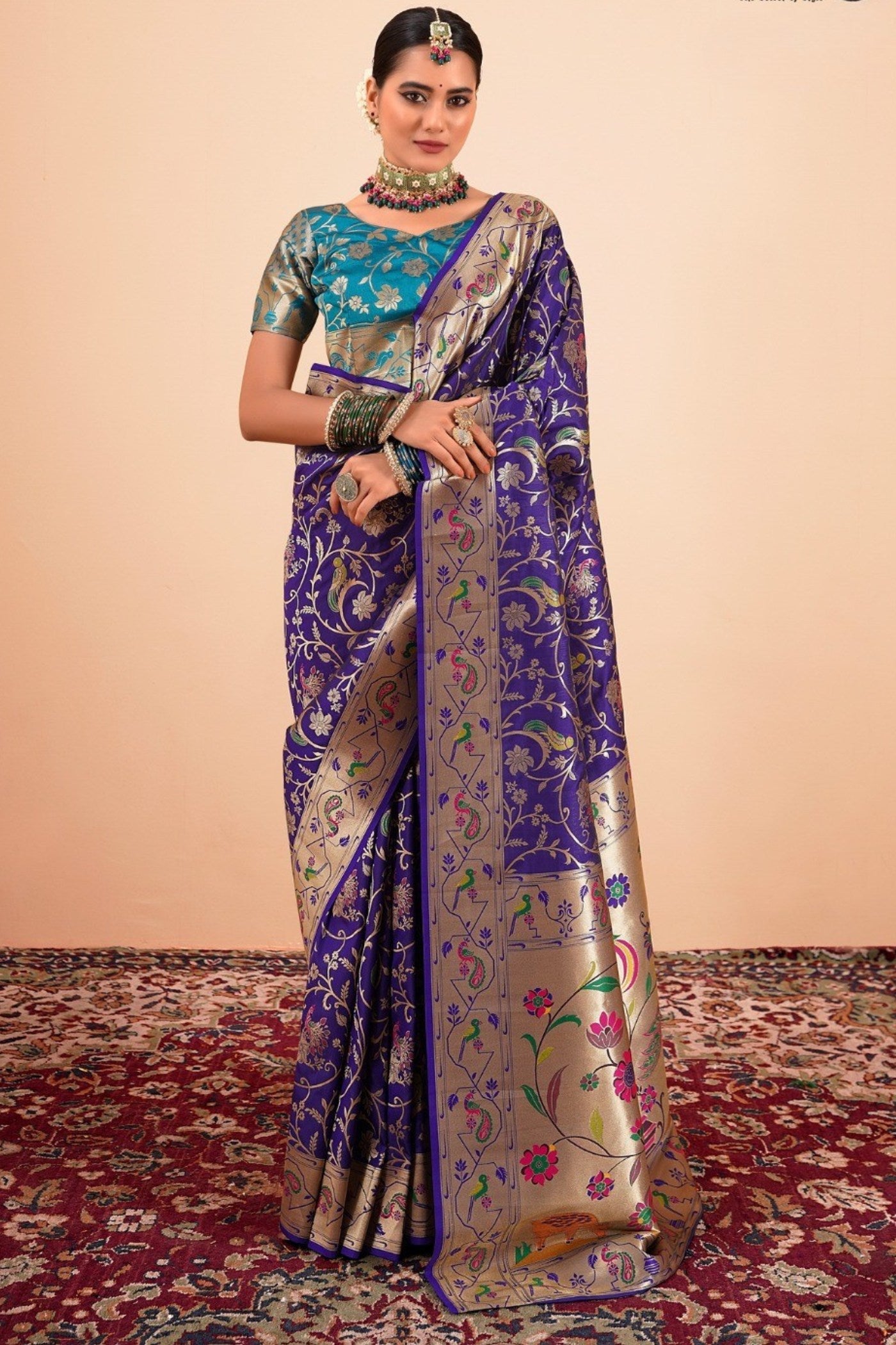 Buy MySilkLove Denim Blue Woven Paithani Saree Online