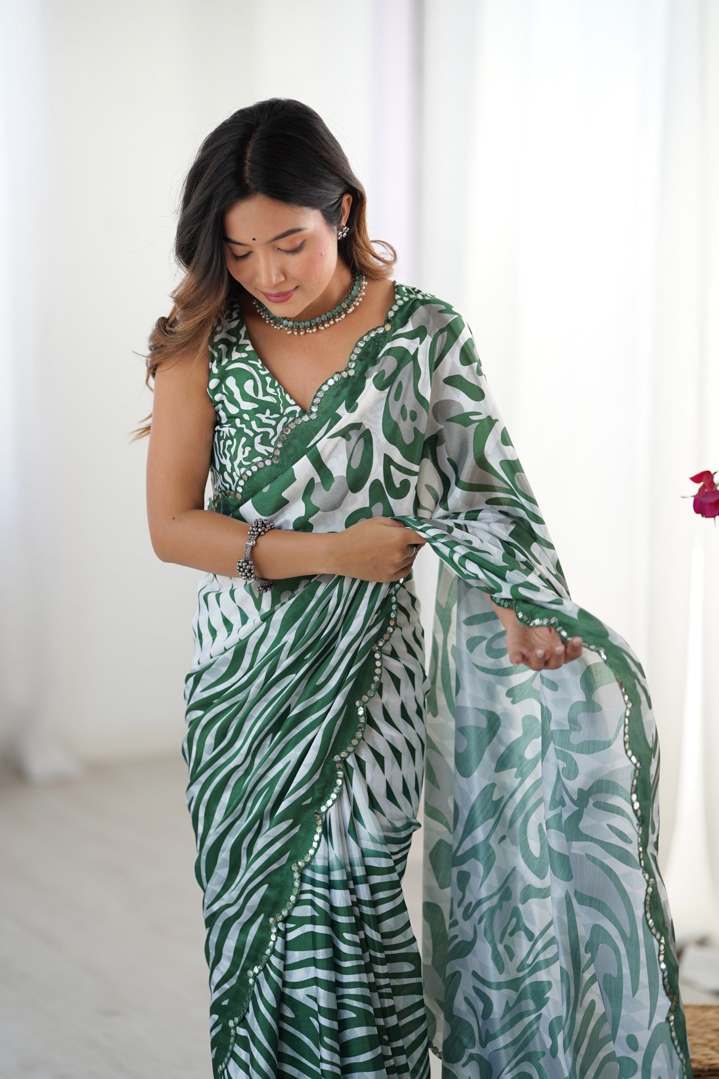 Buy MySilkLove Spring Green Chinon Partywear Saree Online