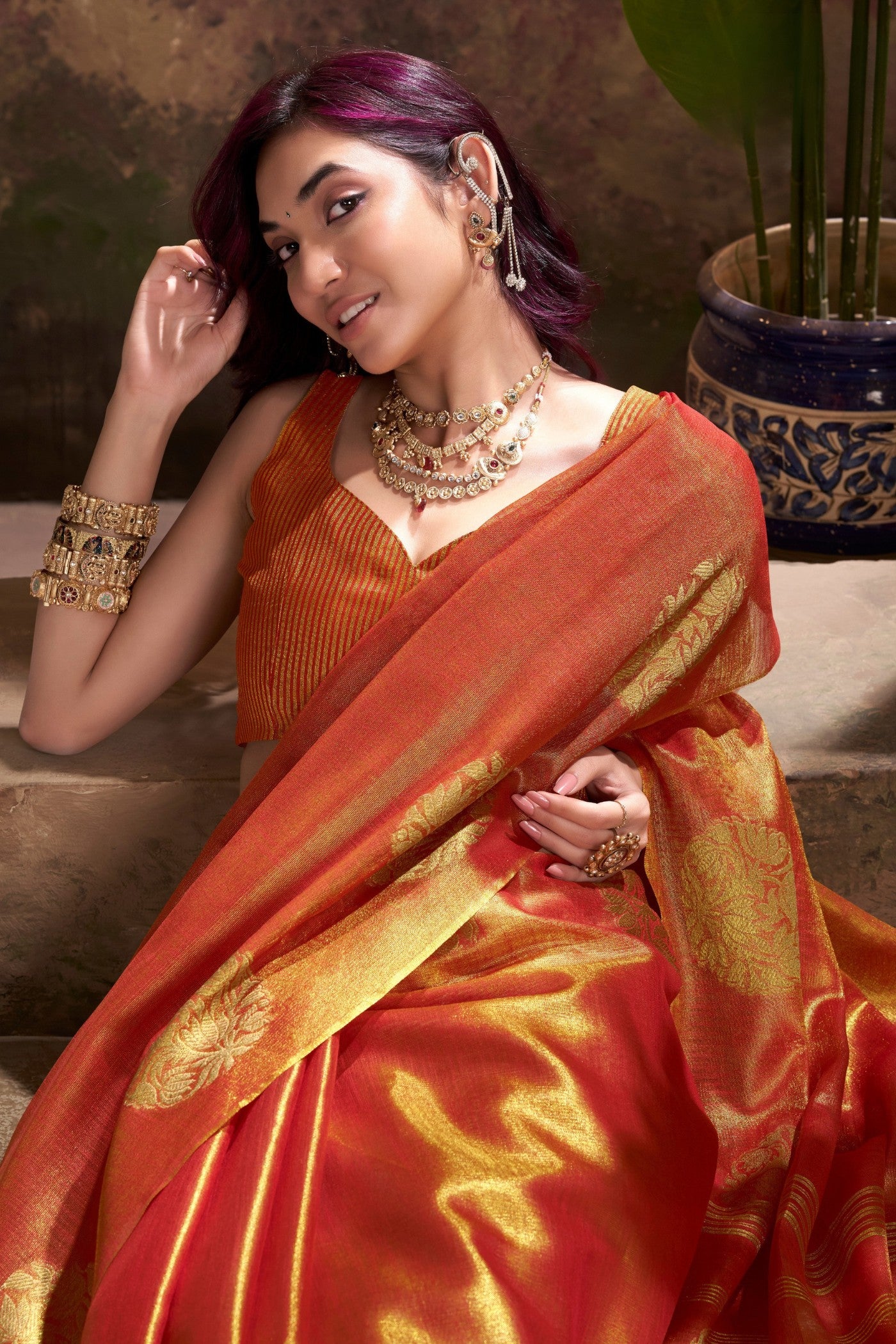 MySilkLove Cider Orange Woven Tissue Saree
