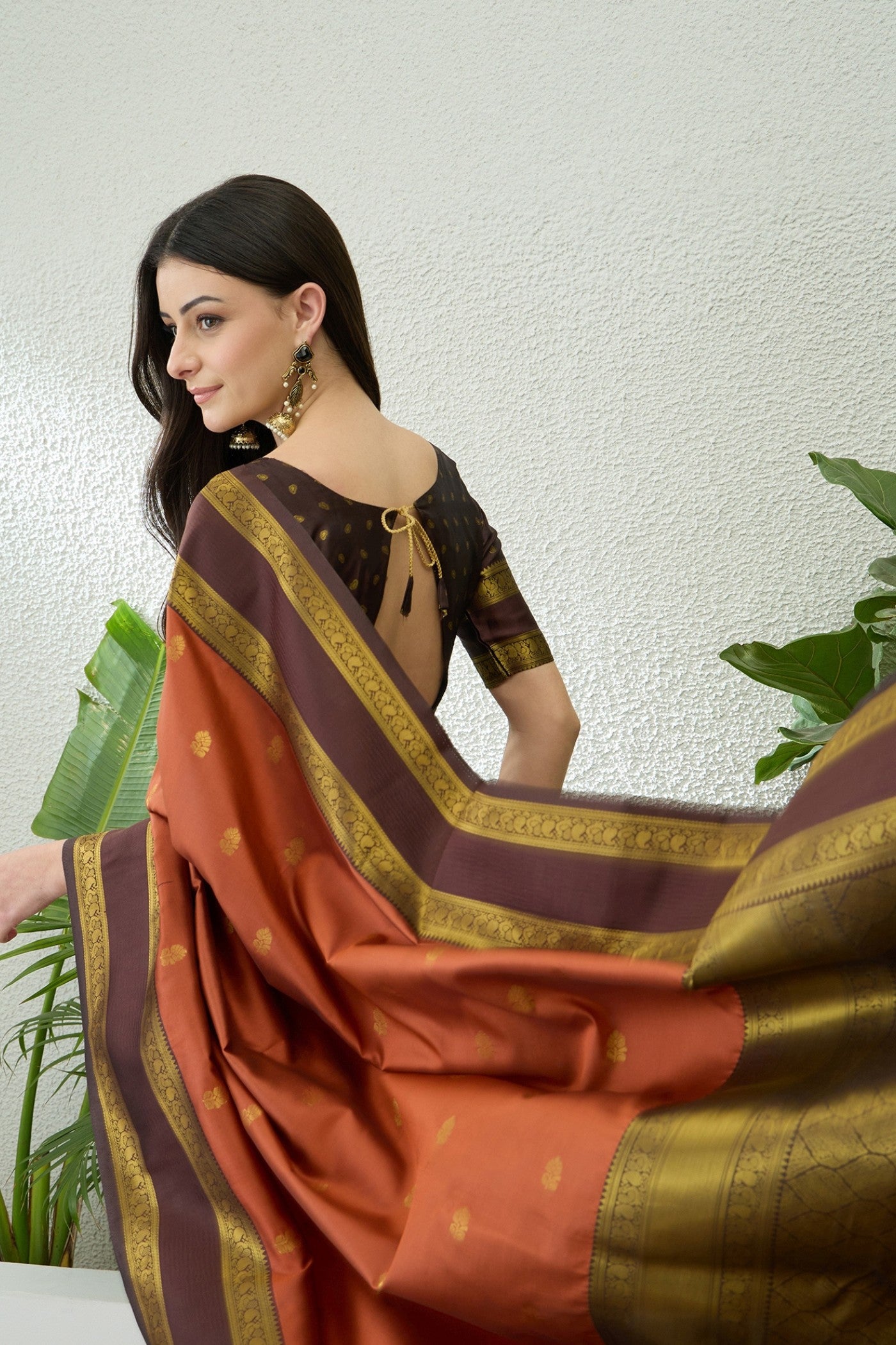 Buy MySilkLove Auburn Brown Banarasi Woven Soft Silk Saree Online