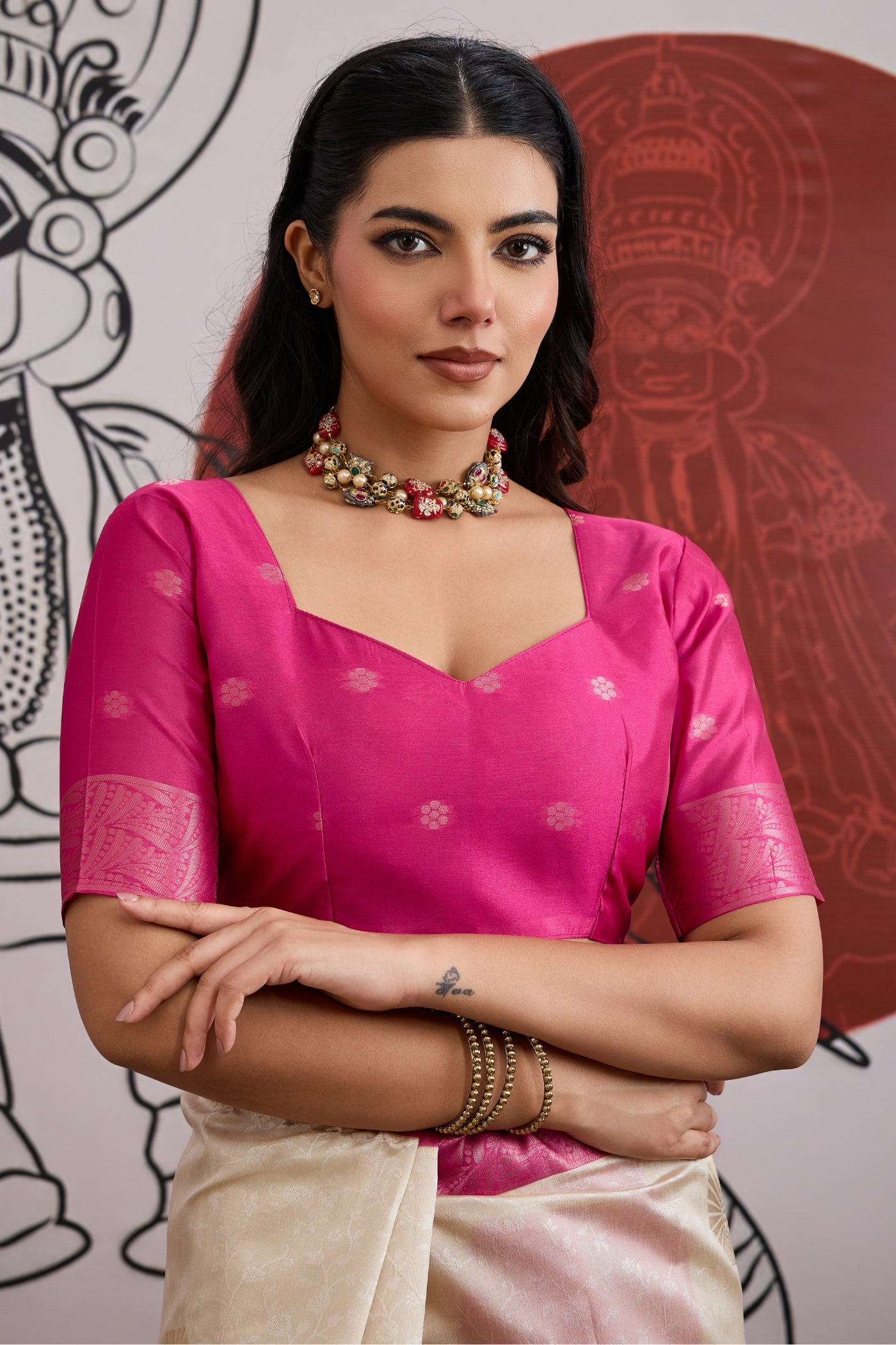 Buy MySilkLove Oyster Cream and Pink Handloom South Silk Saree Online