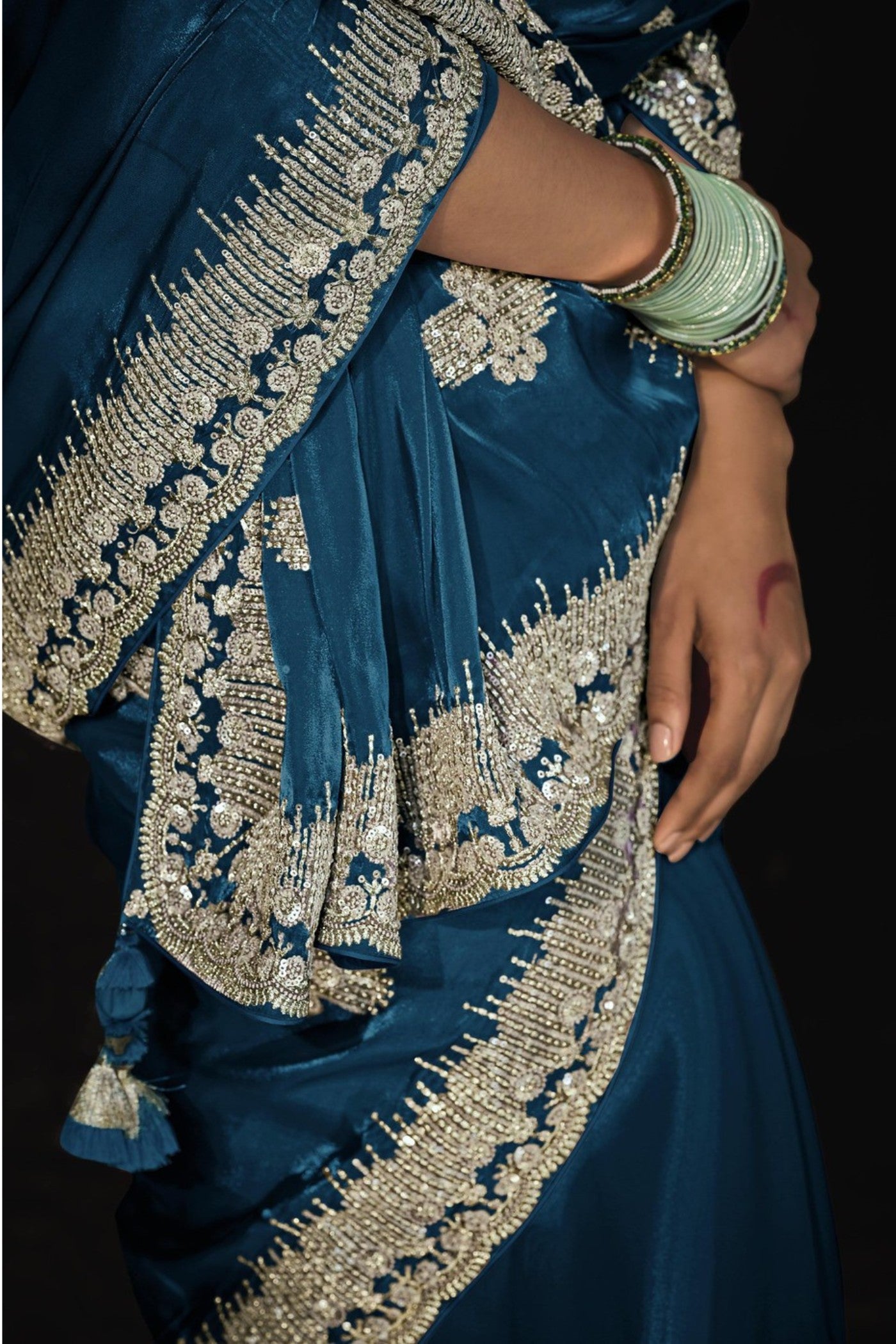 Buy MySilkLove Neon Blue Tissue Embroidered Designer Saree Online