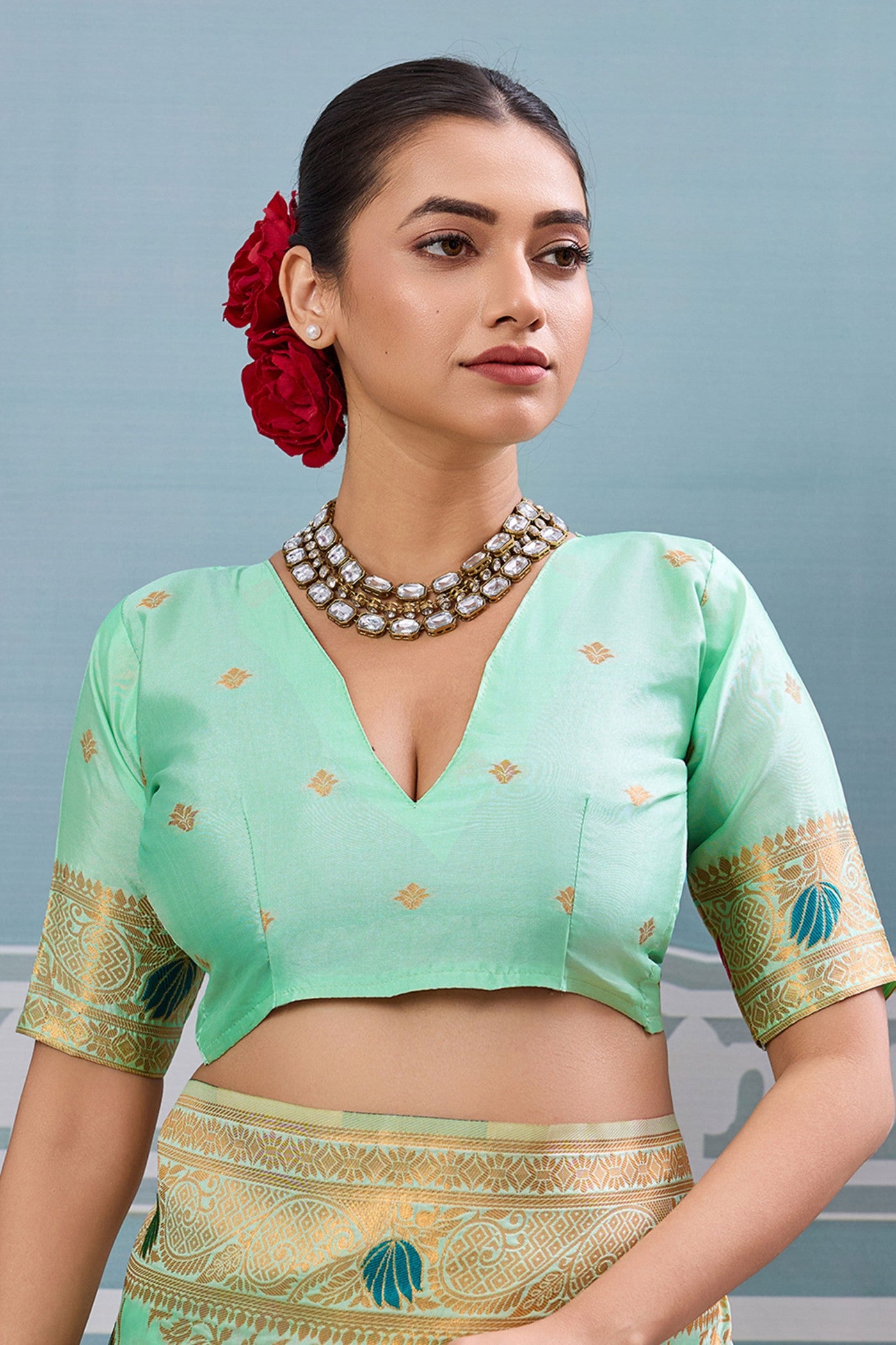 Buy MySilkLove Spring Green Woven Banarasi Saree Online