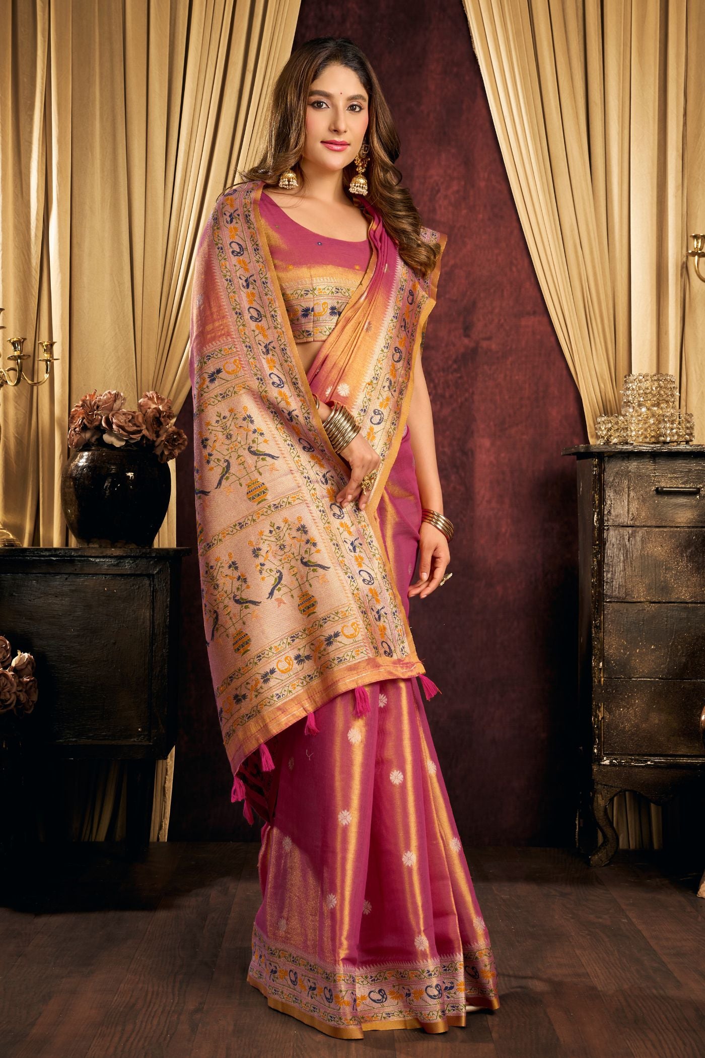 Buy MySilkLove Orange Peel Woven Tissue Paithani Saree Online