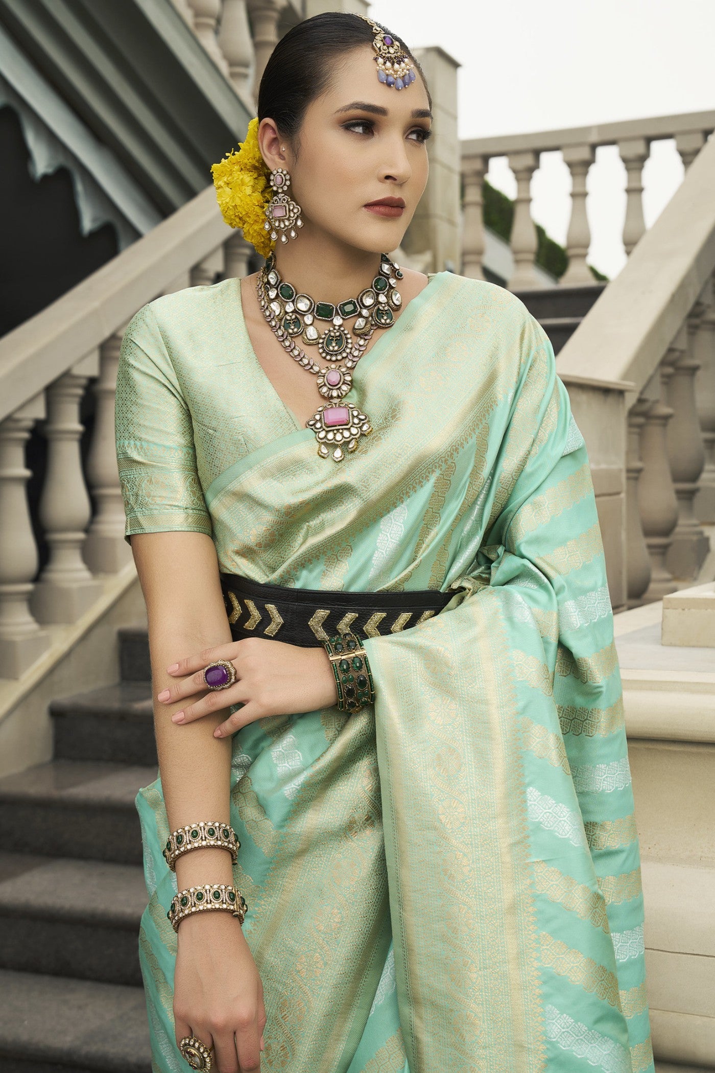 Buy MySilkLove Rainee Green Woven Banarasi Saree Online