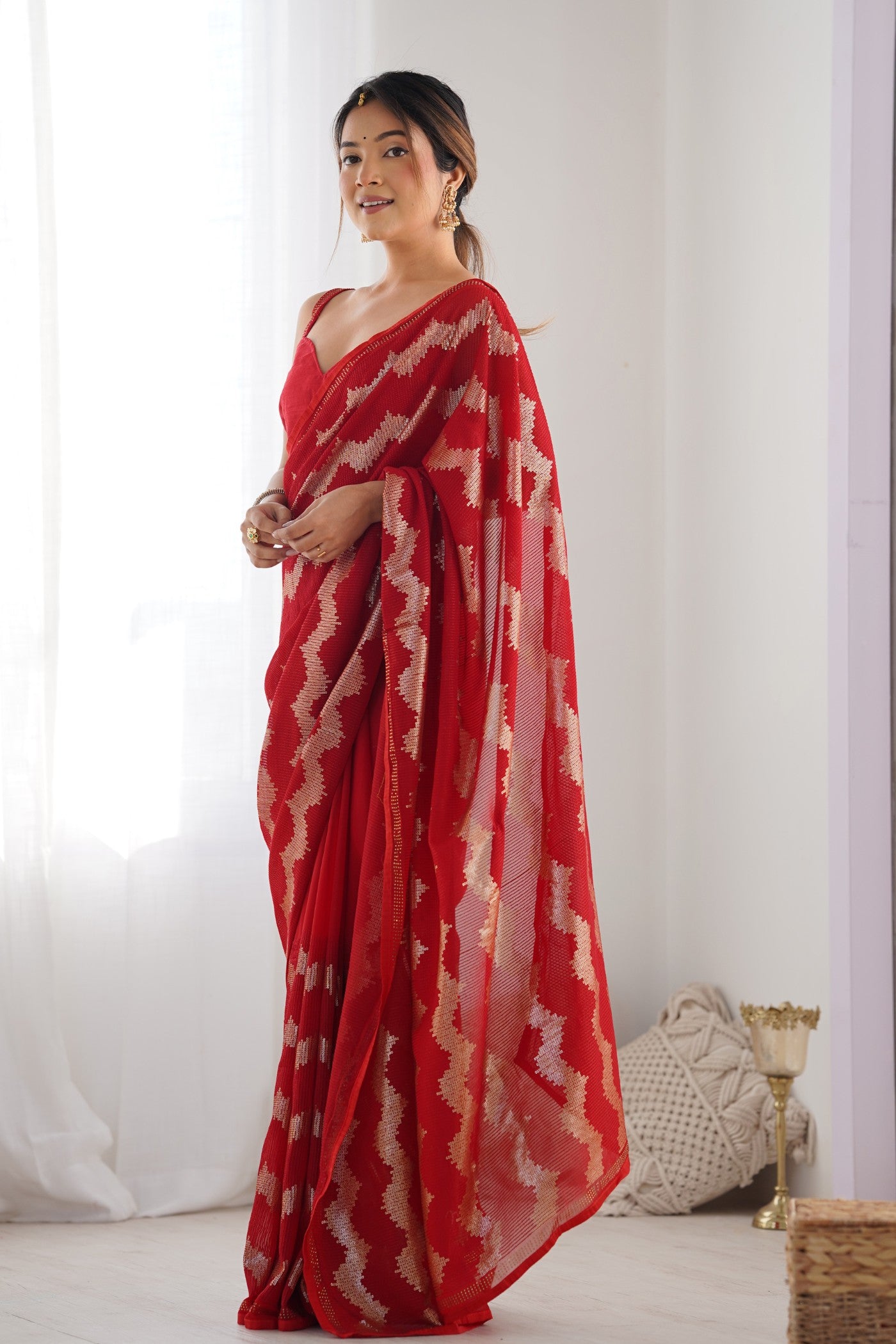 Buy MySilkLove Rose Red Embroidered Partywear Saree Online