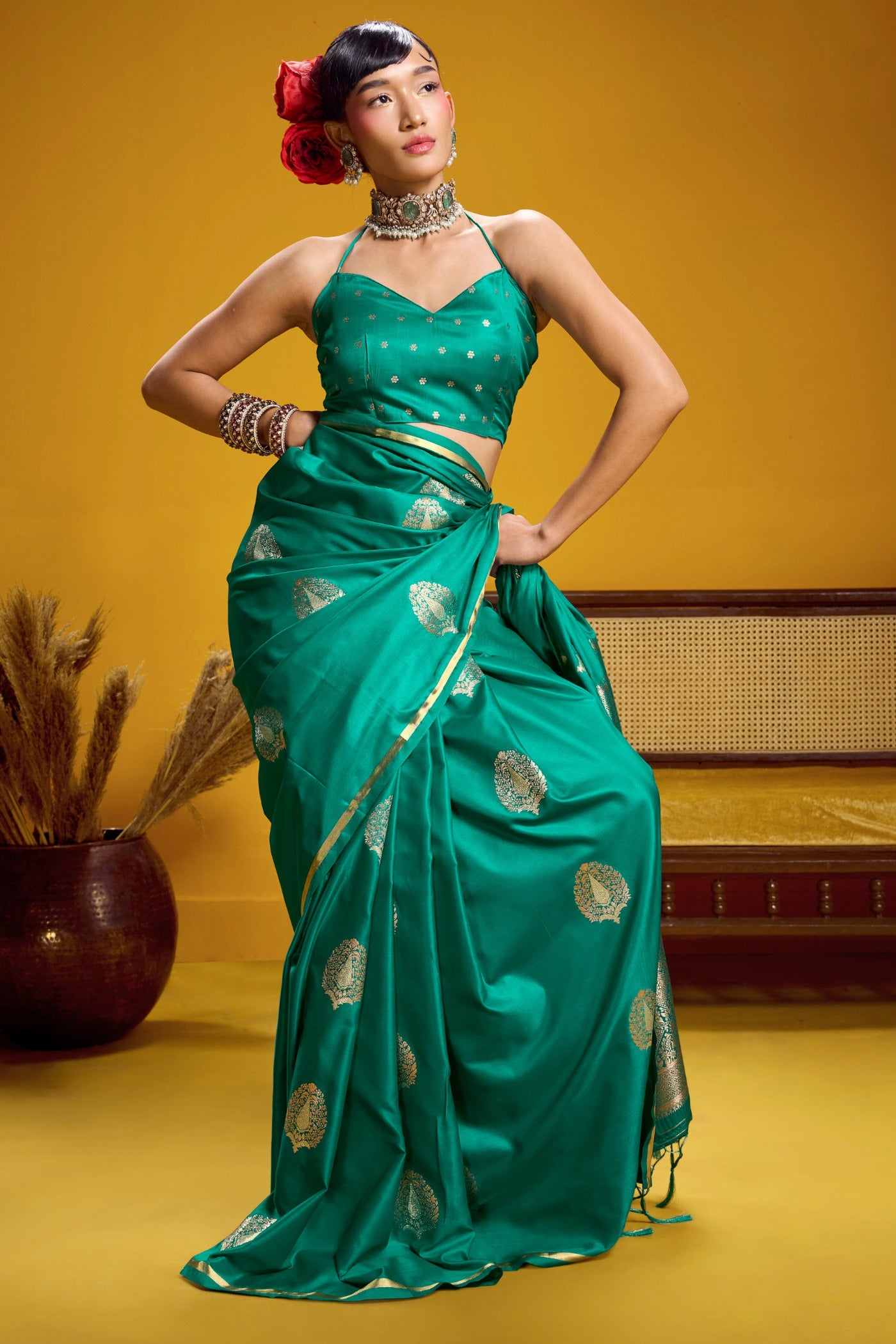 Buy MySilkLove Peacock Blue Handloom Satin Silk Saree Online