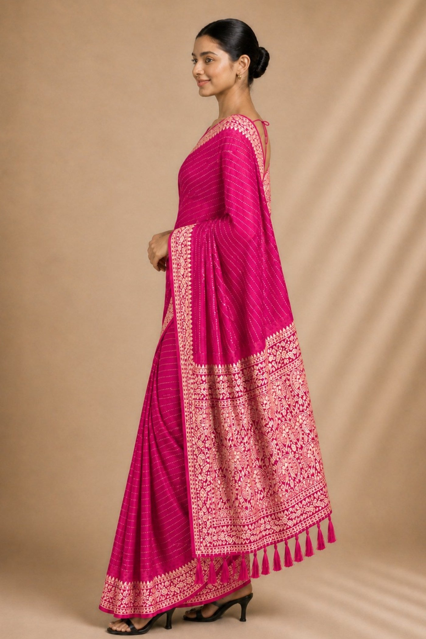 Buy MySilkLove Flamingo Pink Woven Chiffon Saree Online