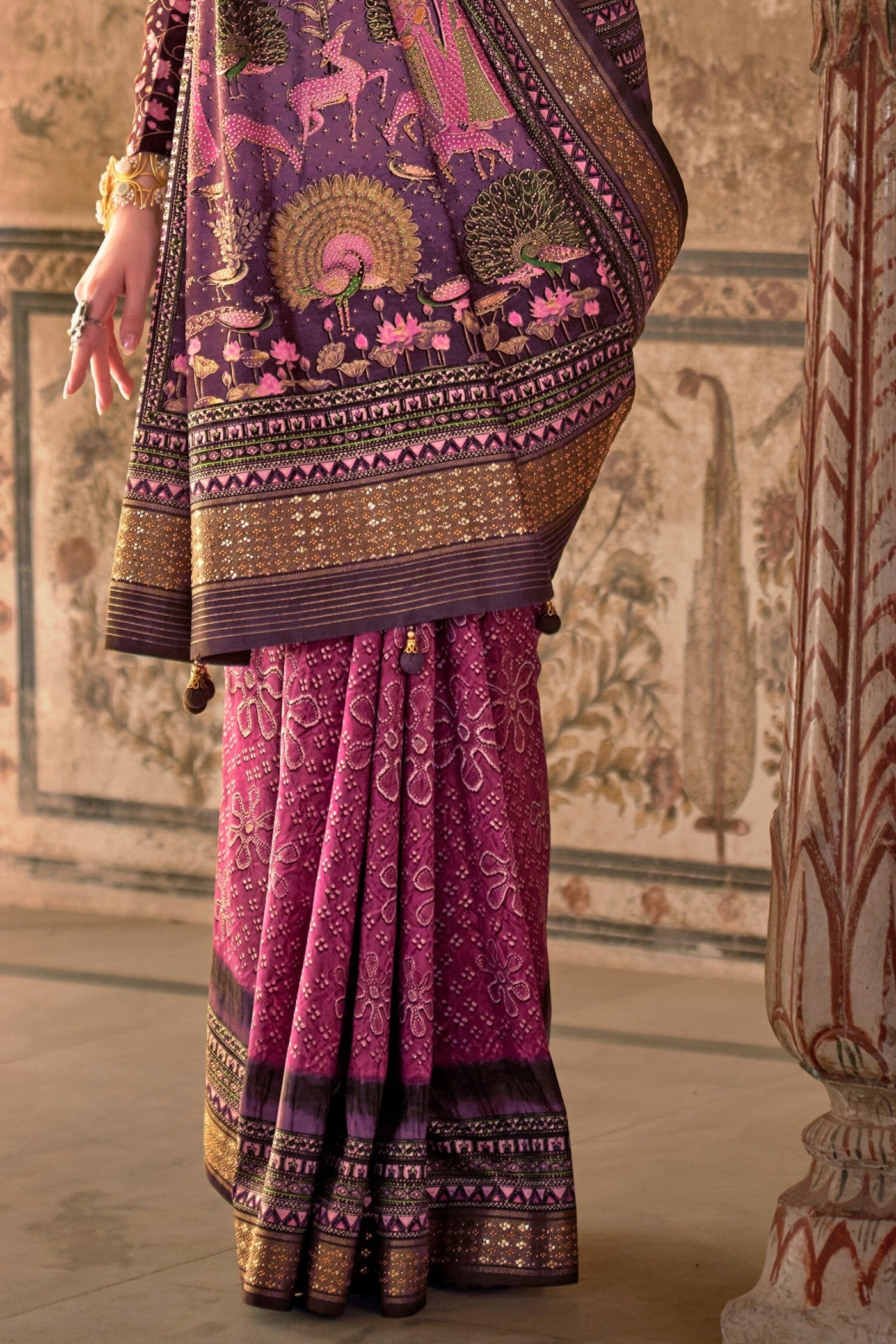 Buy MySilkLove Fuscia Pink Printed Patola Saree Online