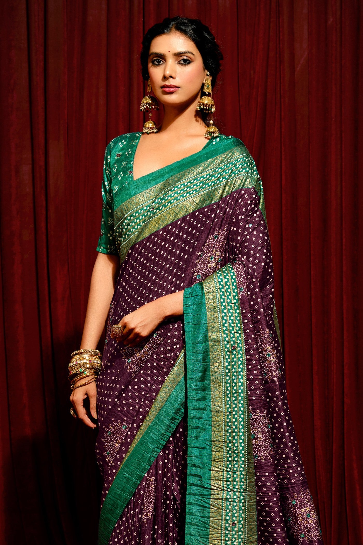 Buy MySilkLove Vivid  Purple Tussar Bandhani Silk Saree Online