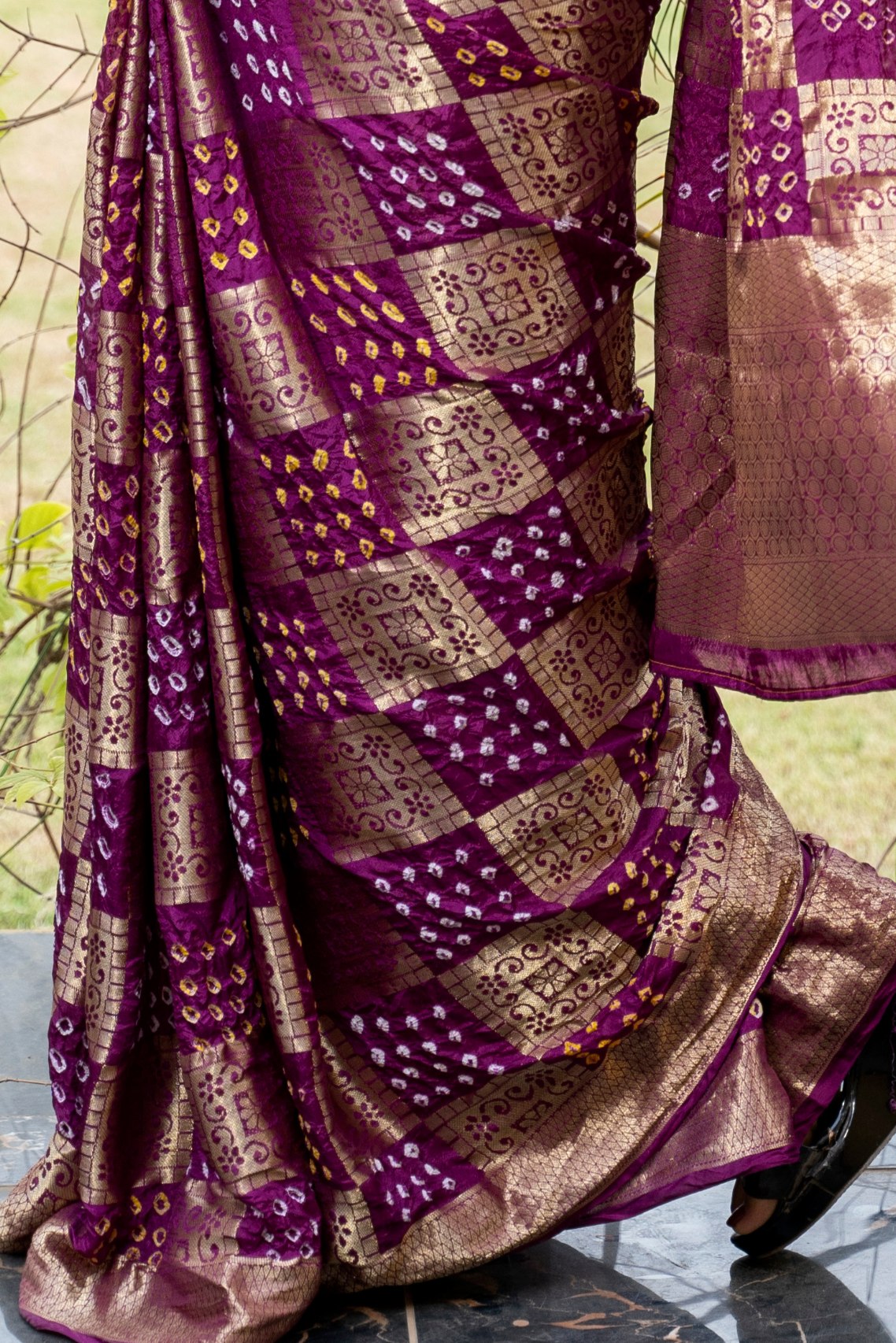 Buy MySilkLove Tapestry Purple Woven Designer Bandhani Saree Online