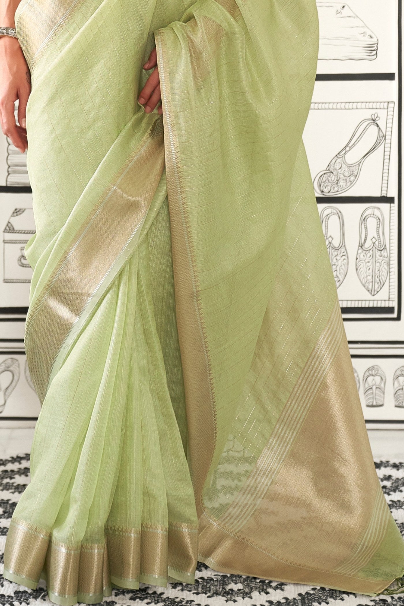 Buy MySilkLove Teak Green Chiffon Handloom Saree Online