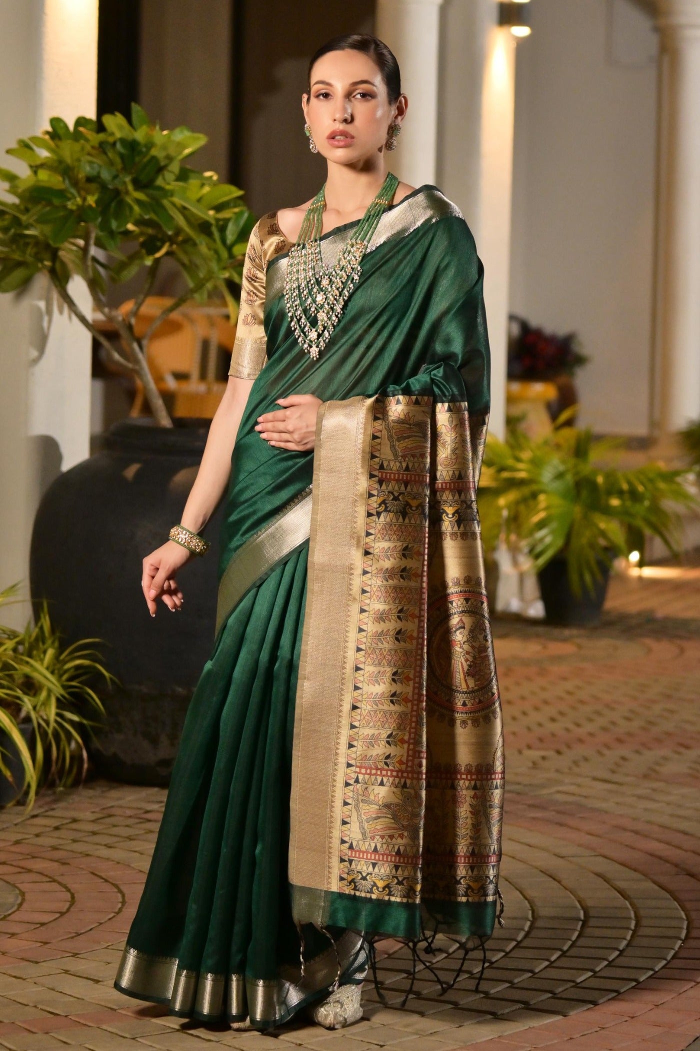 Buy MySilkLove Kelly Green Tussar Silk Saree Online
