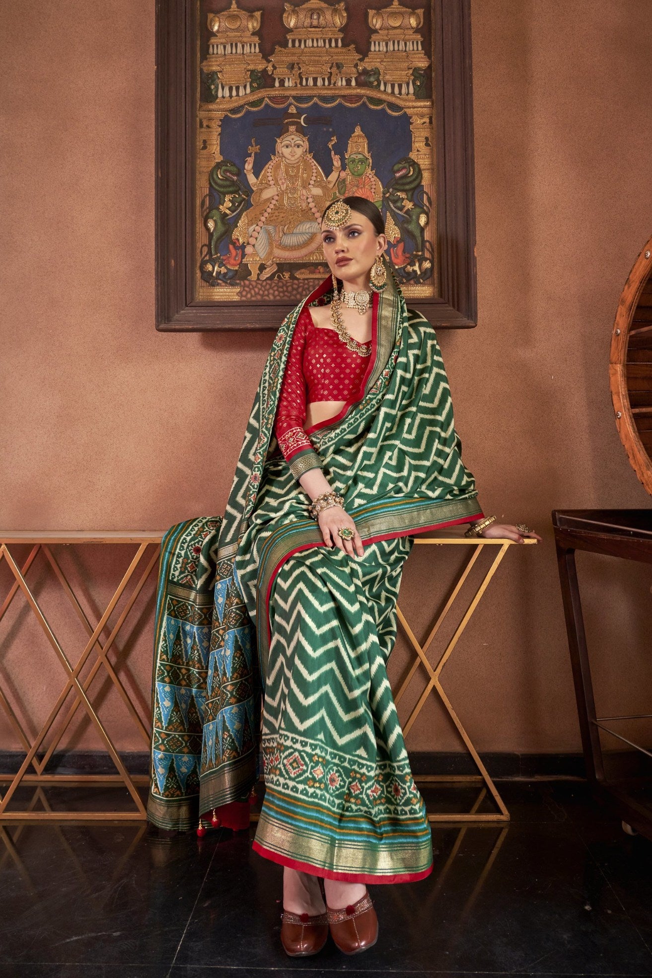 MySilkLove Asparagus Green Printed Patola Saree