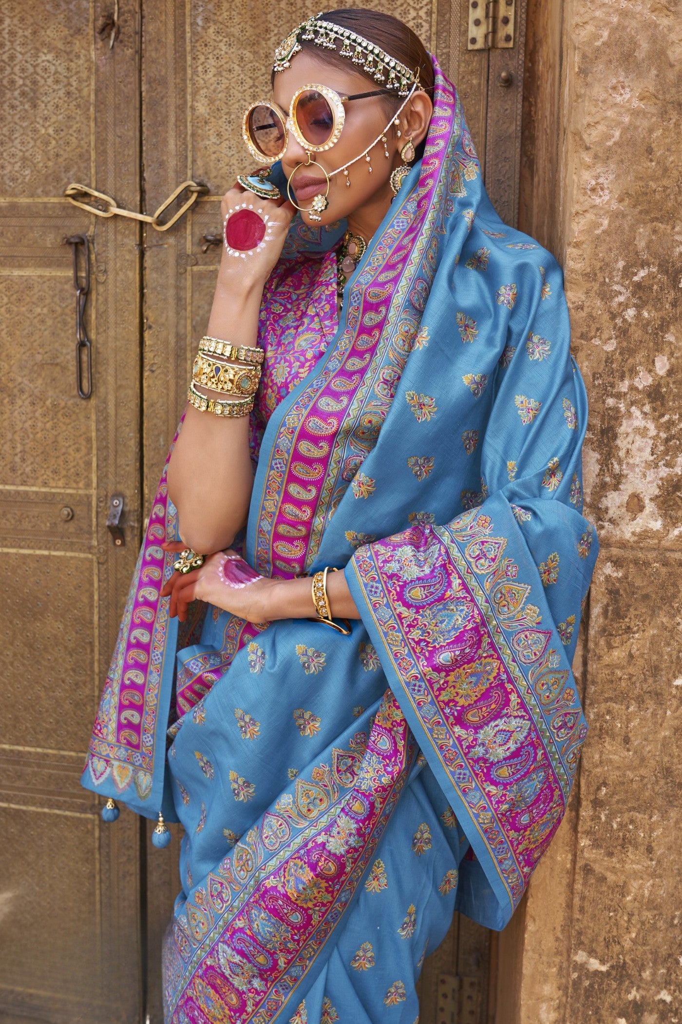 MySilkLove Hyacinth Blue Banarasi Jamawar Saree