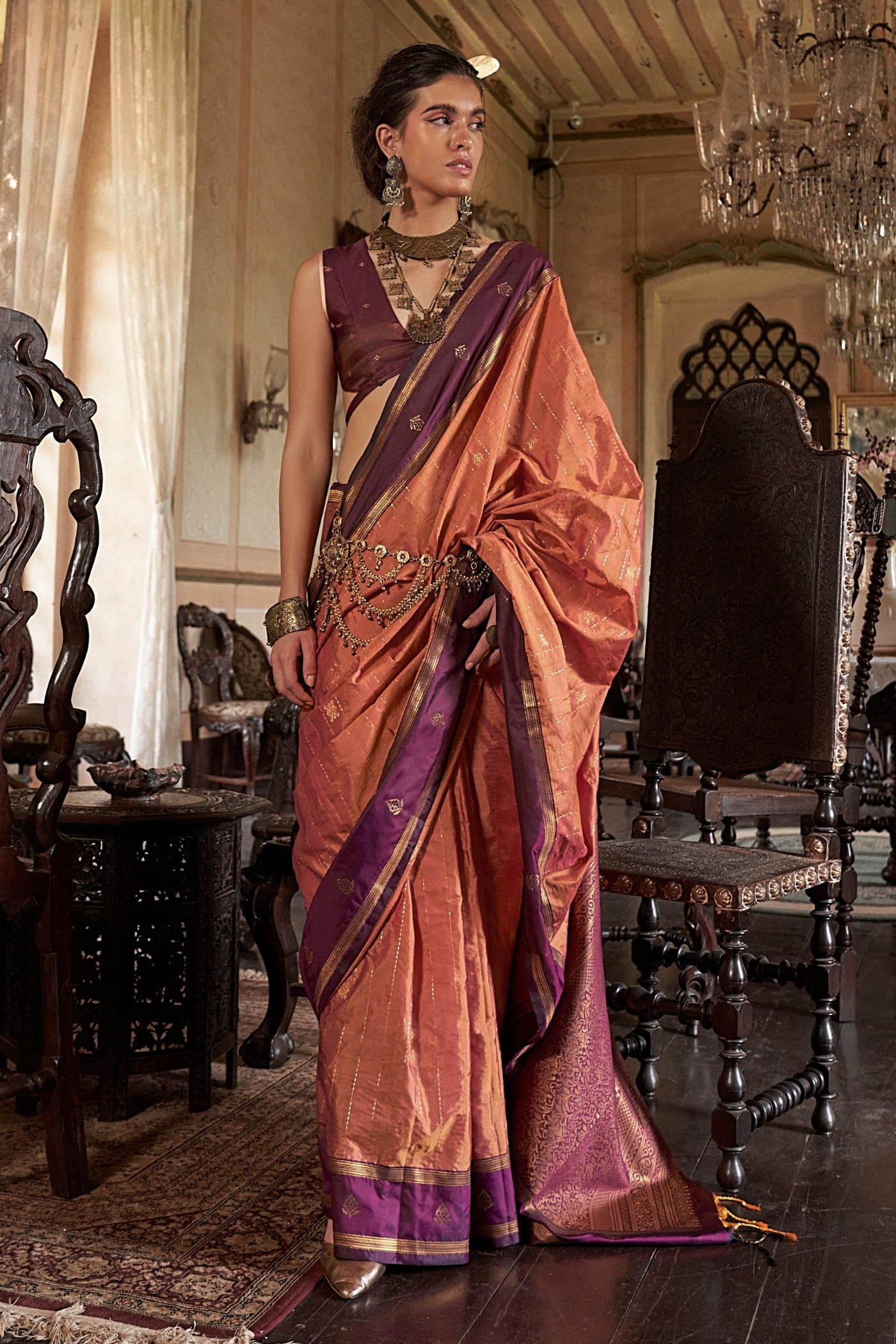 Buy MySilkLove Squash Orange Tussar Handloom Silk Saree Online