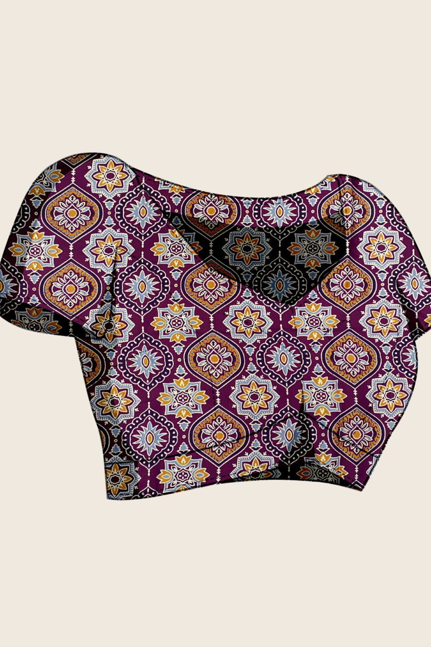 Buy MySilkLove Irises Purple Ajrakh Printed Satin Crepe Silk Saree Online
