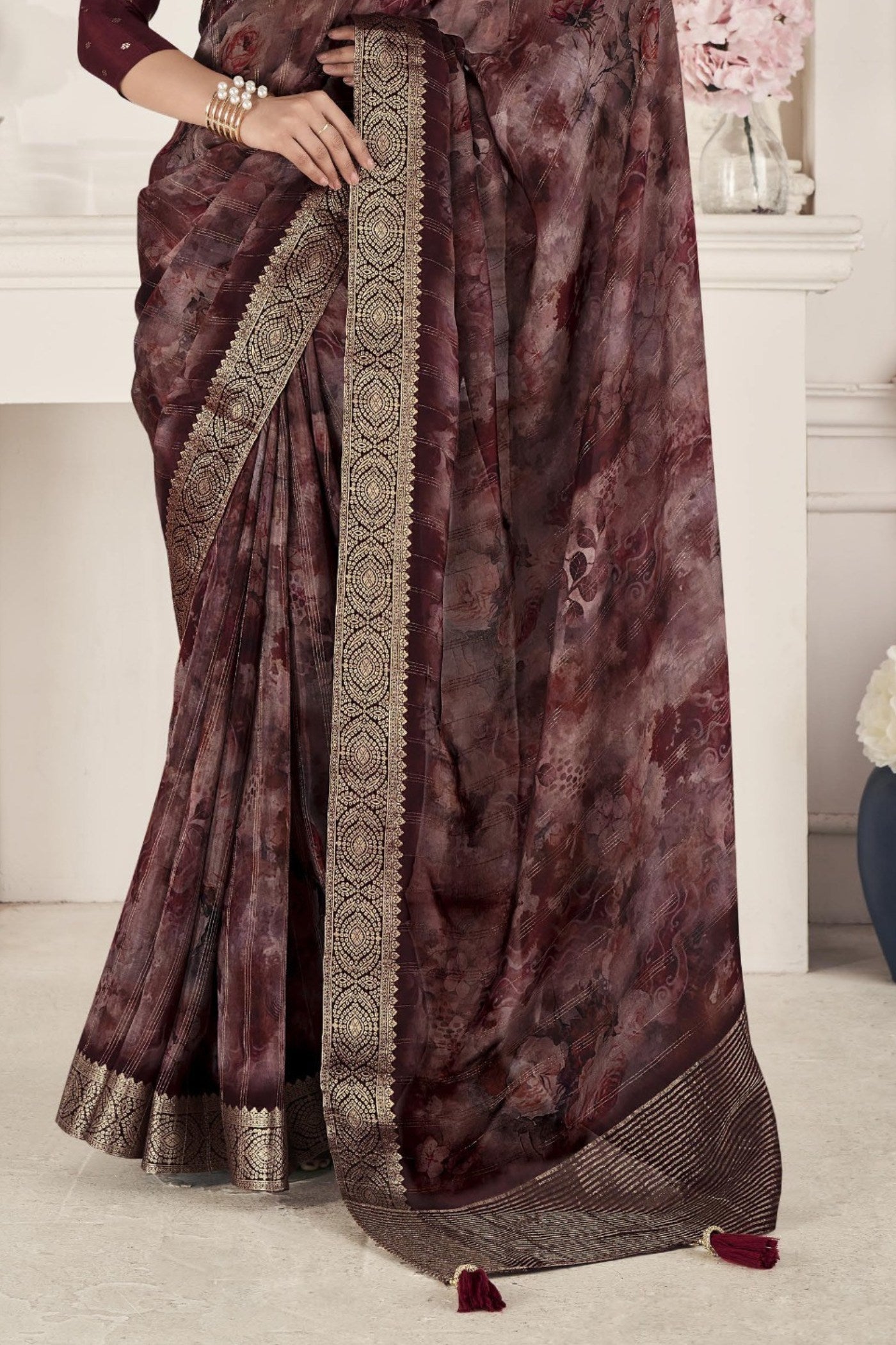 Buy MySilkLove Dark Coffee Brown Banarasi Silk Saree Online