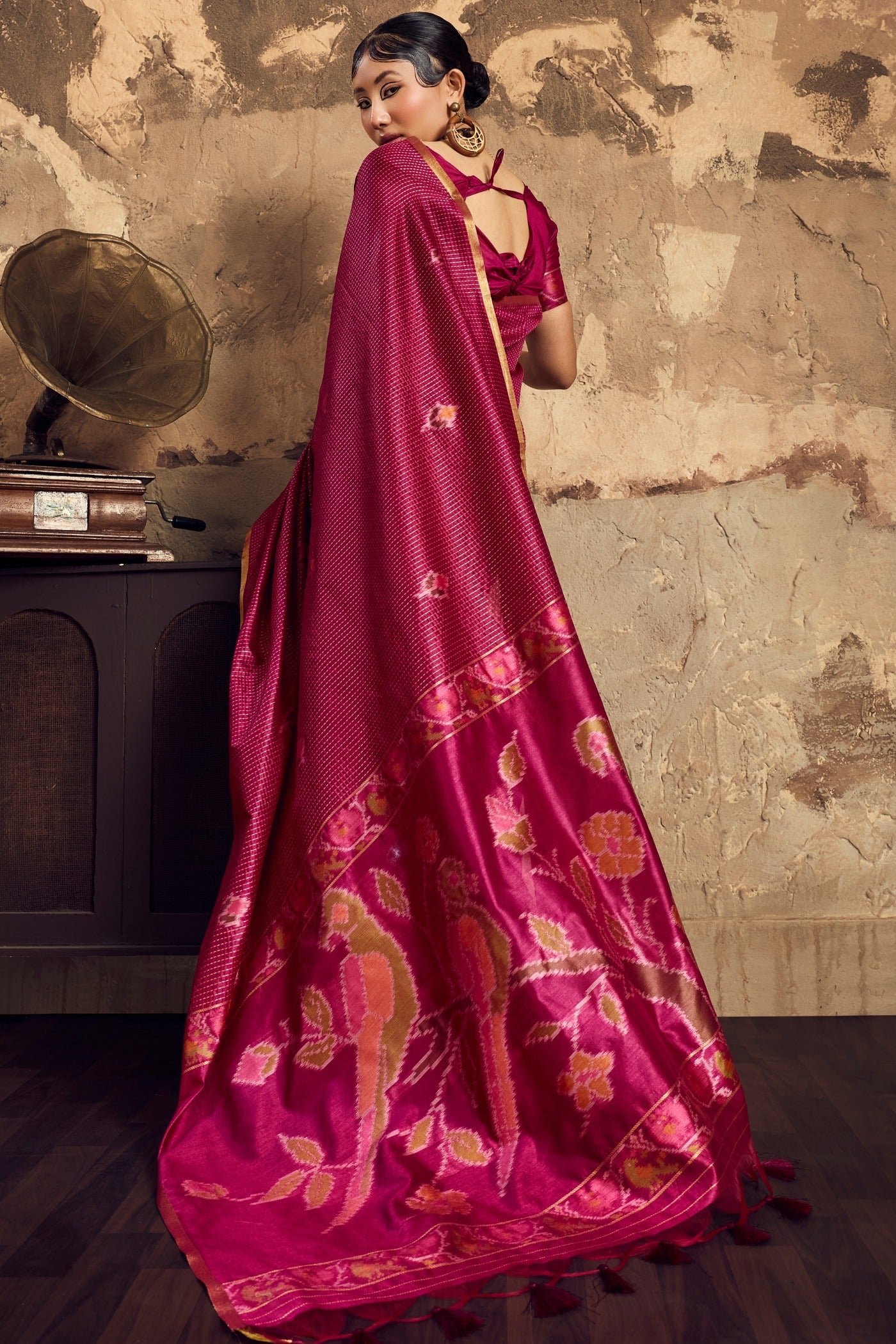 Buy MySilkLove Flamingo Pink Tussar Paithani Fusion Handloom Saree Online