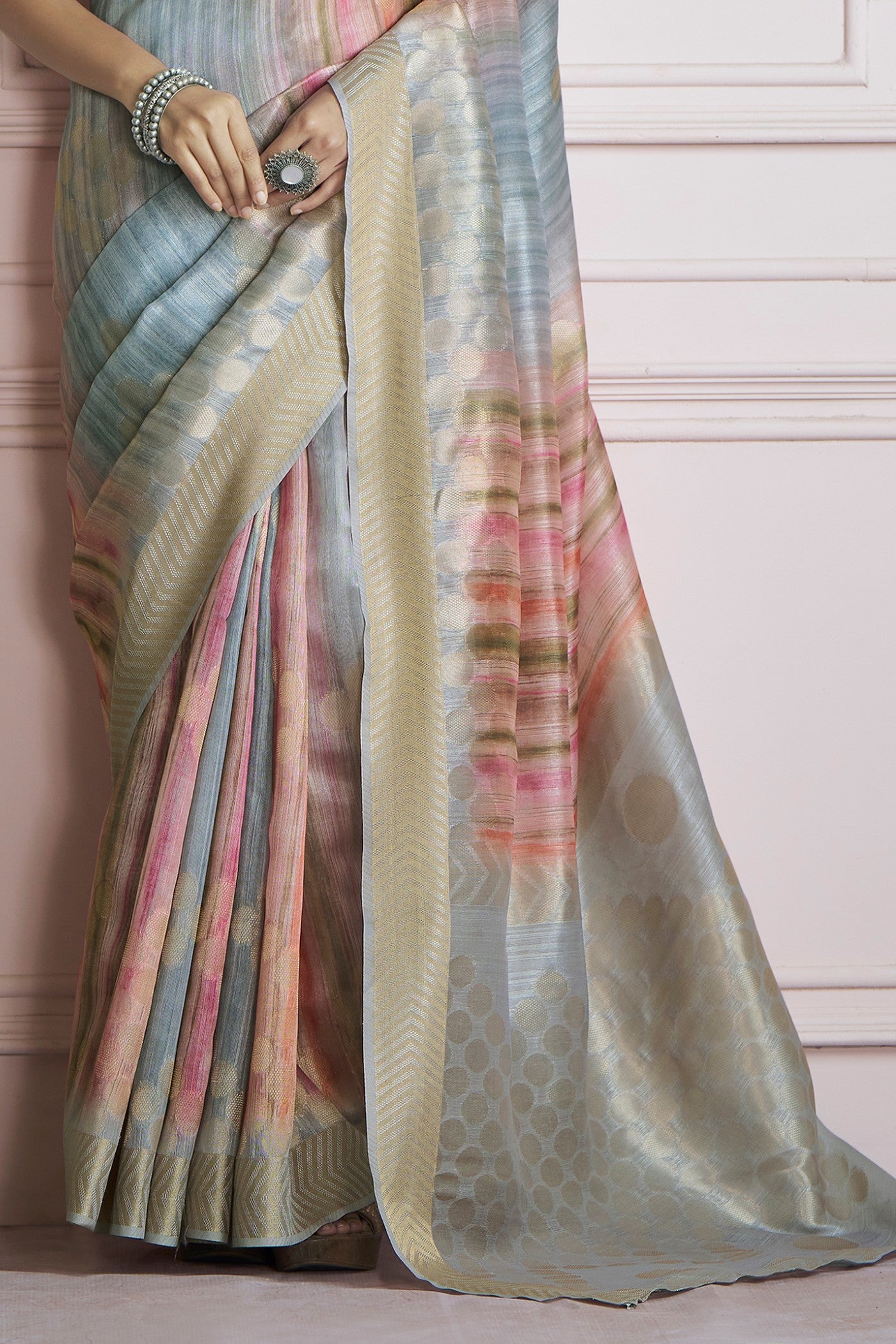 Buy MySilkLove Multicolor Blue Handloom Khadi Silk Saree Online