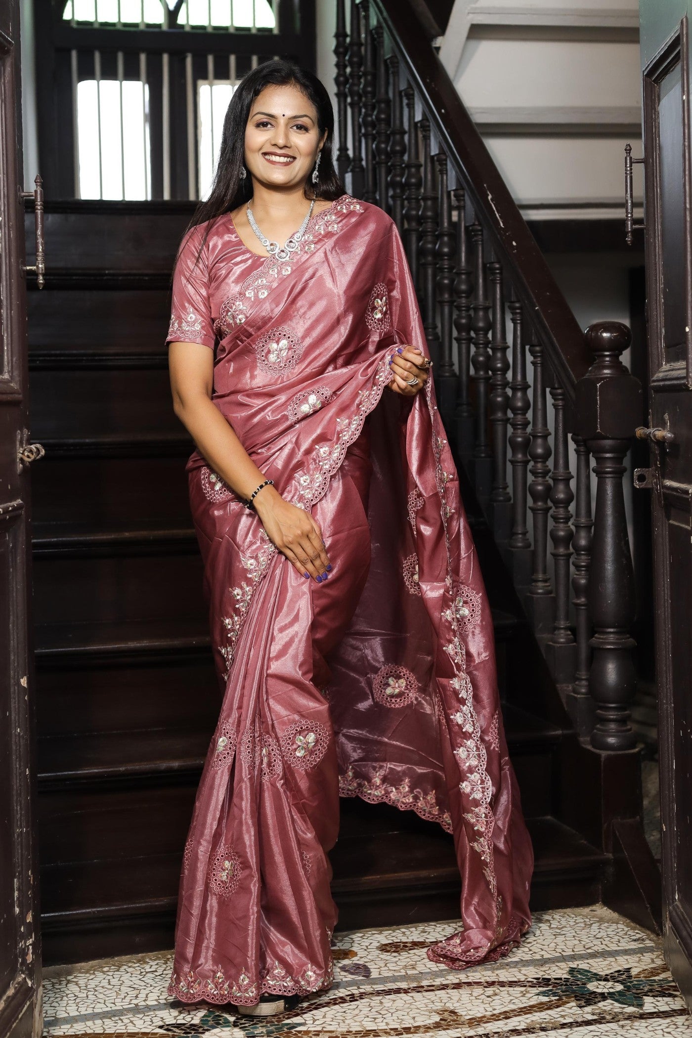 Buy MySilkLove Glory Pink Embroidered Designer Saree Online