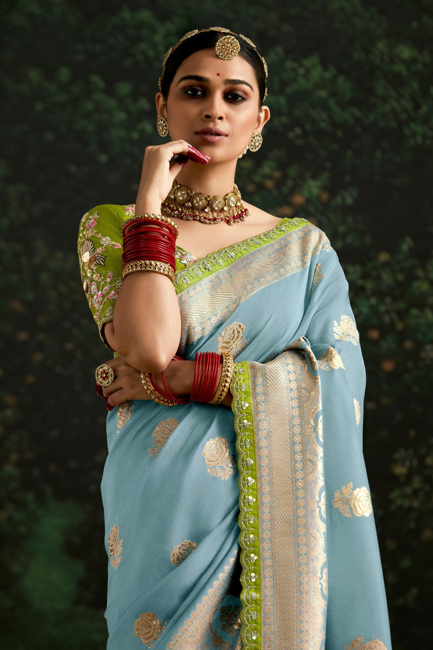 Buy MySilkLove Middle Blue Designer Banarasi Saree Online